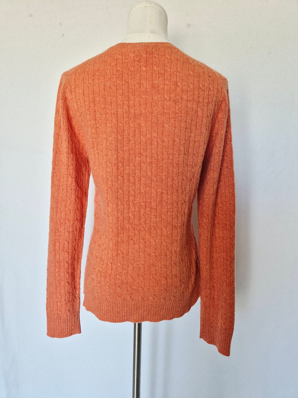 Tweeds 100% 2-Ply Cashmere Cable Knit Crew Neck Sweater Orange Women's Large - Thumbnail 6
