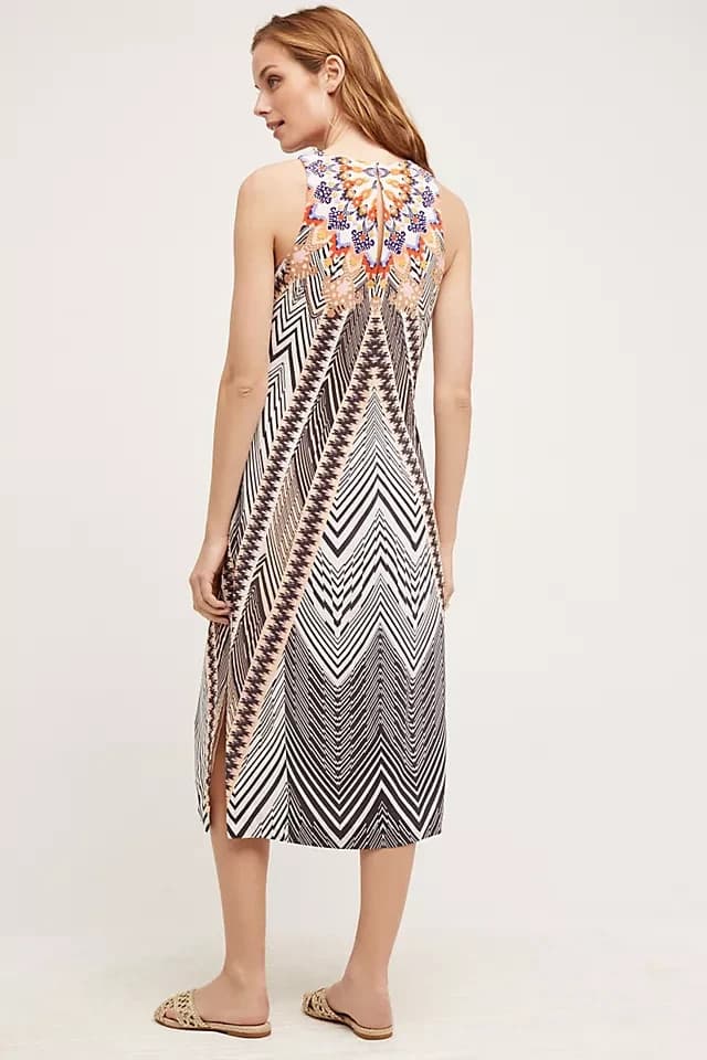 HD in Paris Anthropologie Size 12 Solstice Silk Dress Sleeveless Neutral Motif - Thumbnail 8