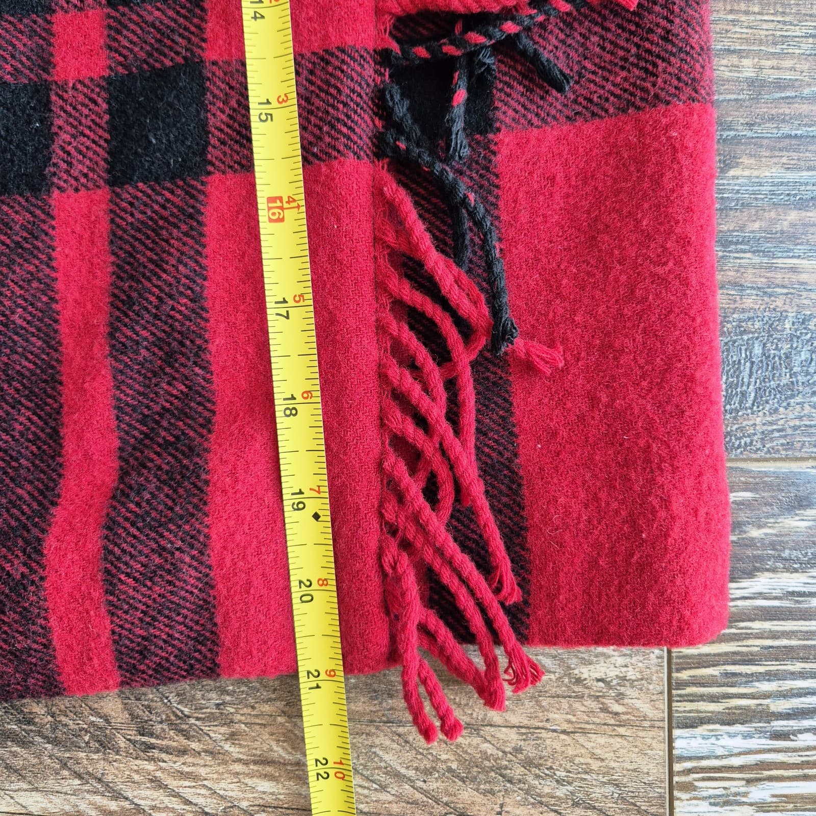Vintage Talbots USA Fleece Wool Blend Red Black Check Fringe Mini Wrap Skirt 4P - Thumbnail 12