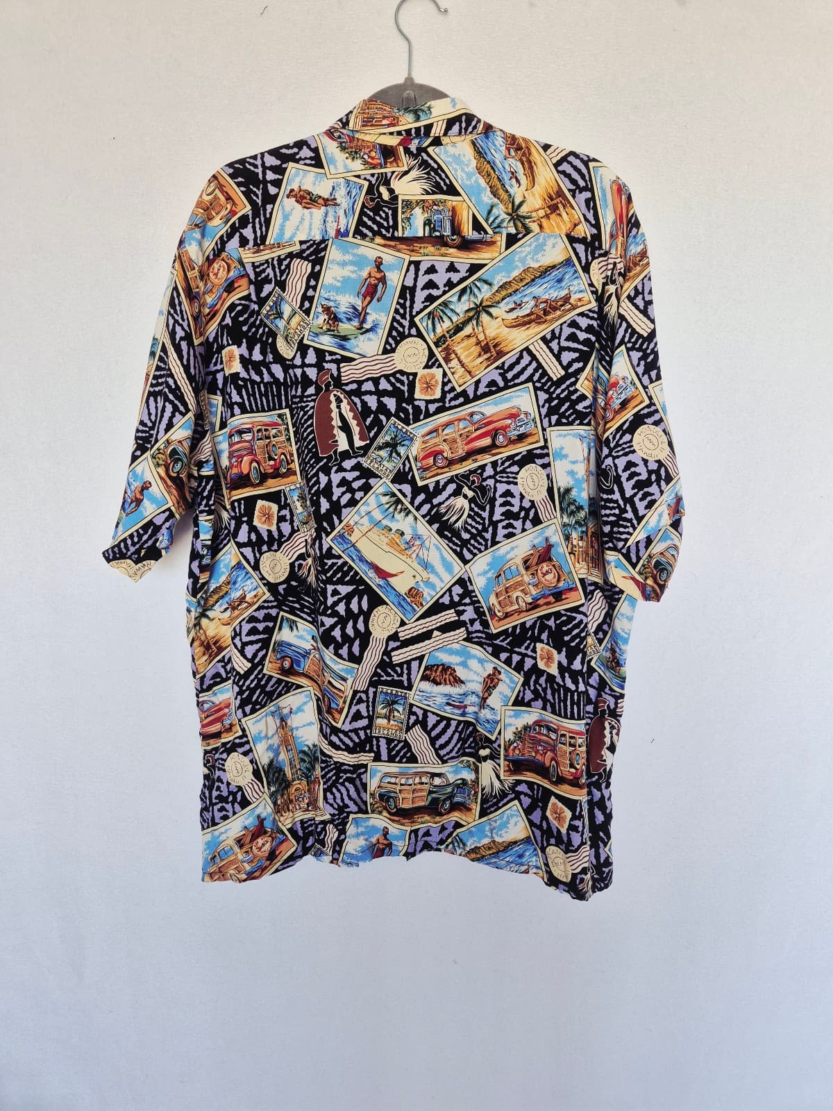 Vintage Joe Kealoha's Hula Postcard Car Islands Hawaiian Shirt Men's Bust 52" XL - Thumbnail 5