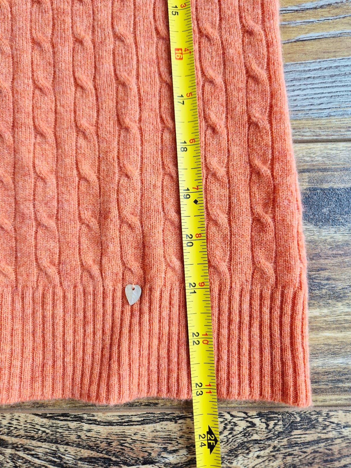 Tweeds 100% 2-Ply Cashmere Cable Knit Crew Neck Sweater Orange Women's Large - Thumbnail 11