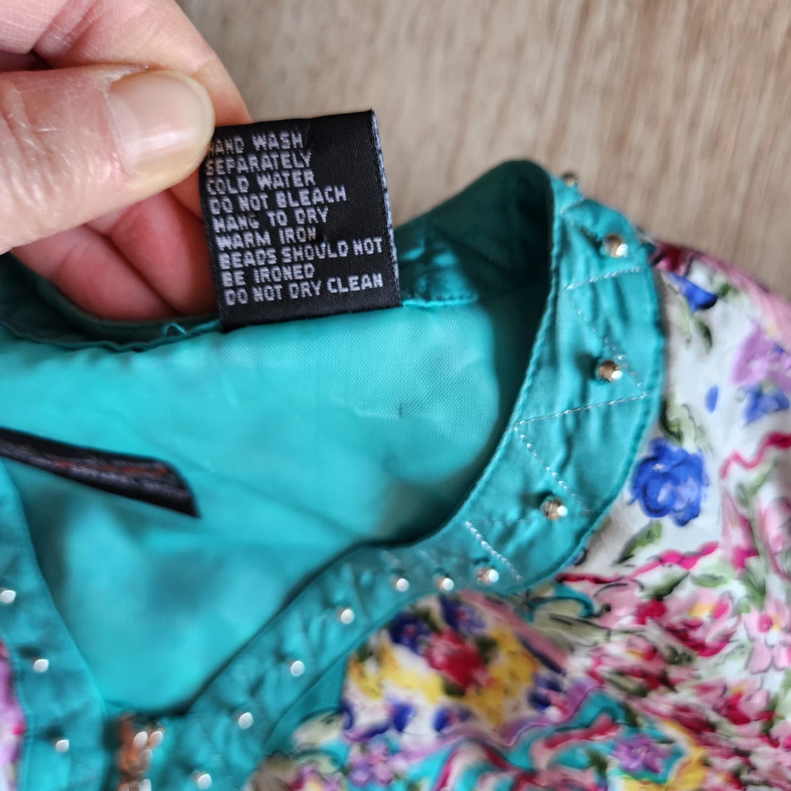 Vintage MURELI Silk Satin Floral Studded Jacket Zip Lined Pocket Multicolor XL - Thumbnail 11