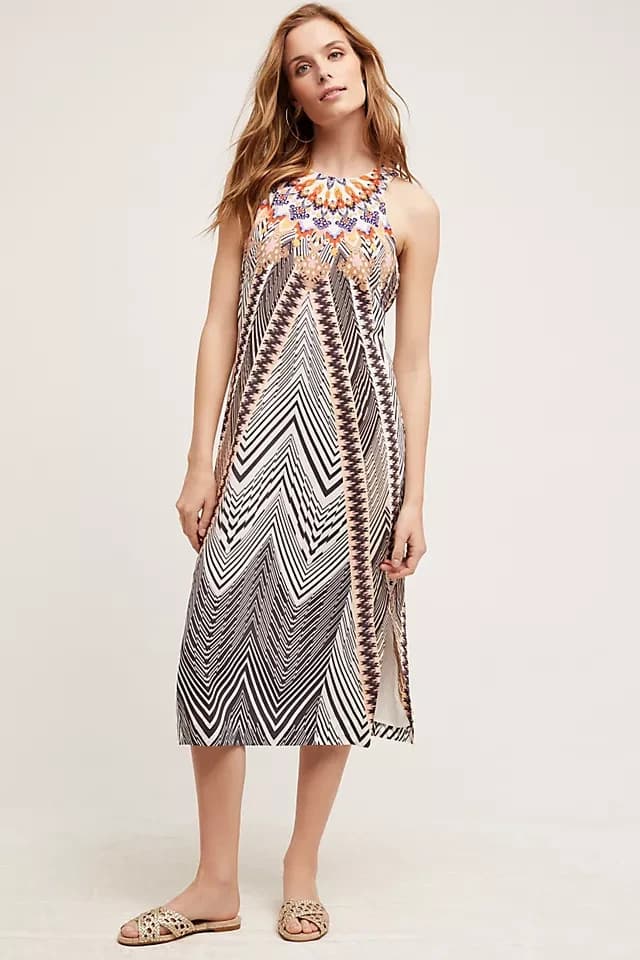 HD in Paris Anthropologie Size 12 Solstice Silk Dress Sleeveless Neutral Motif - Thumbnail 3