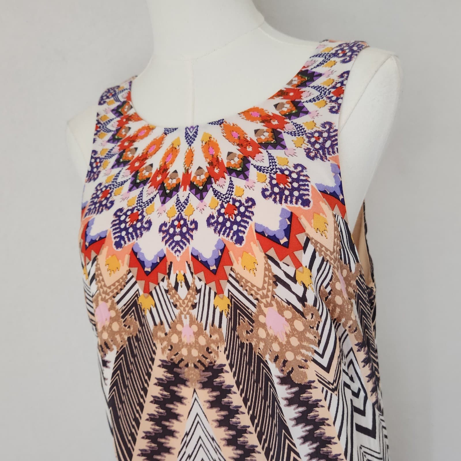 HD in Paris Anthropologie Size 12 Solstice Silk Dress Sleeveless Neutral Motif - Thumbnail 4