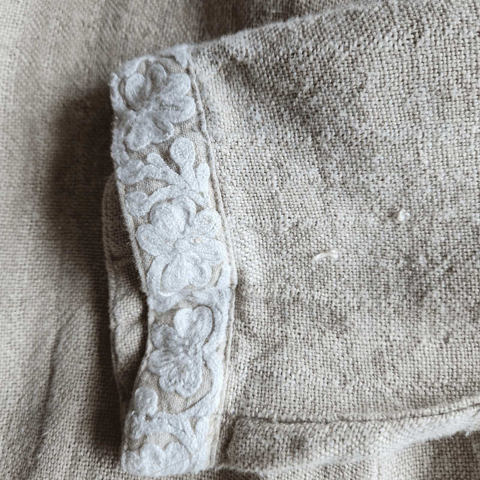 CP Shades Sausalito Linen Embroidered Trim Open Jacket Pocket Natural-Beige Sz.S - Thumbnail 7