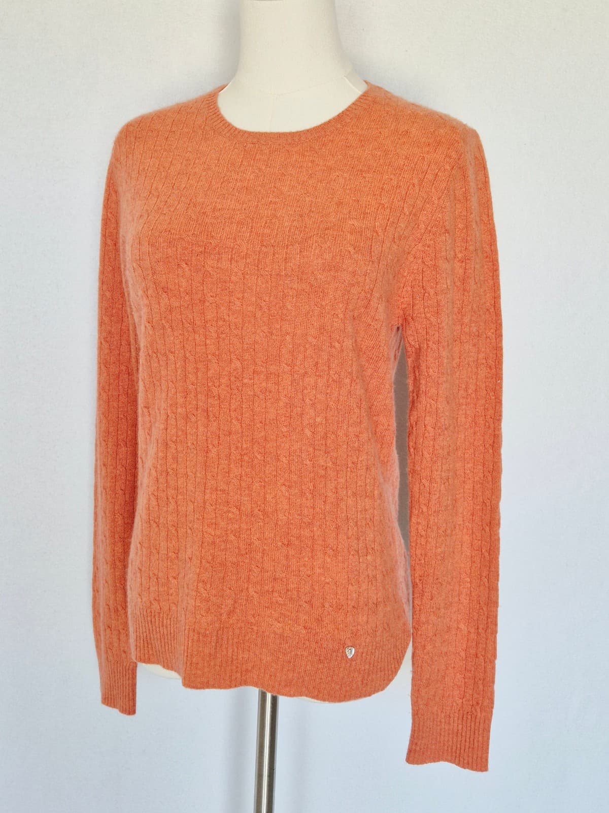 Tweeds 100% 2-Ply Cashmere Cable Knit Crew Neck Sweater Orange Women's Large