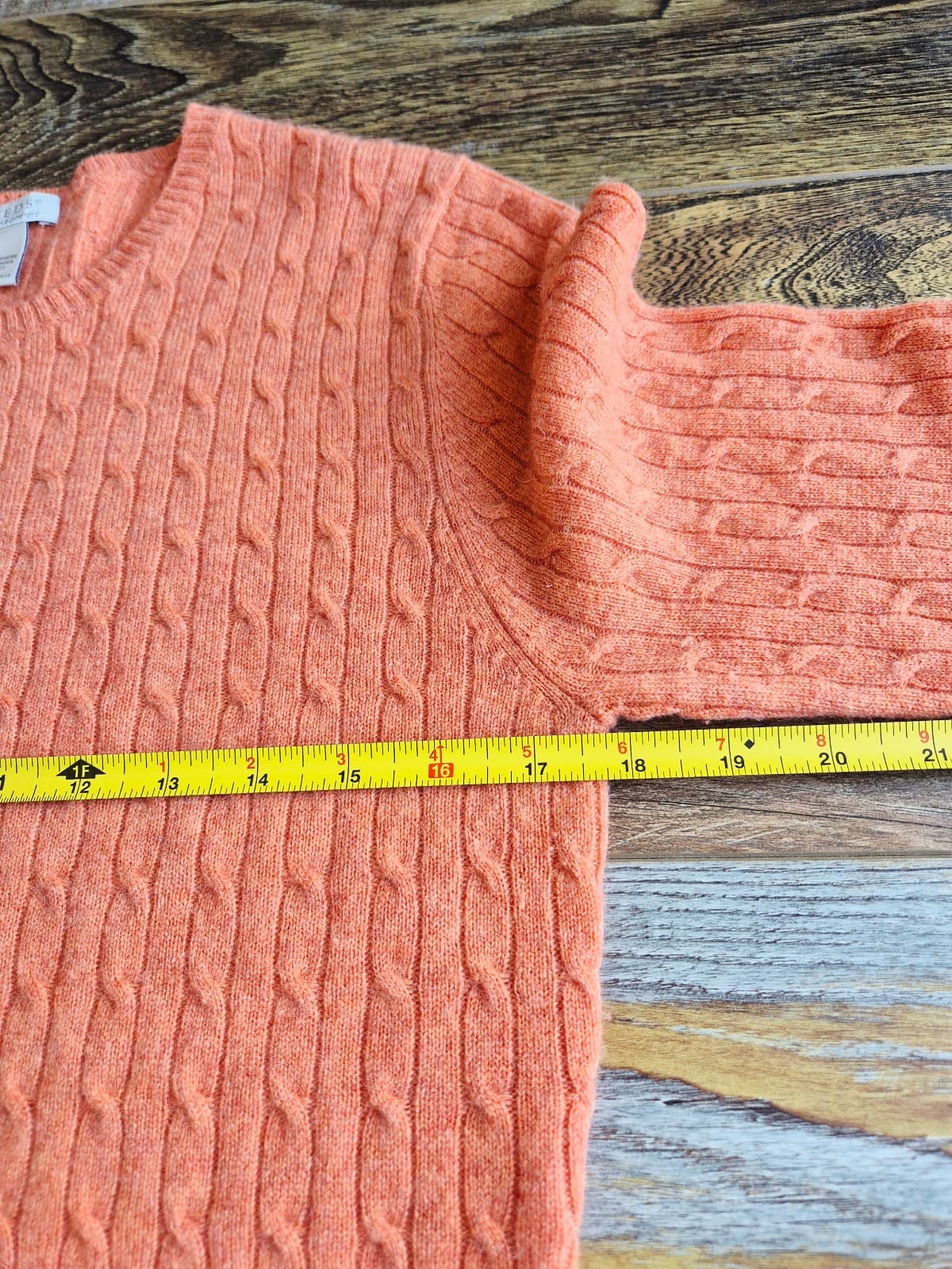 Tweeds 100% 2-Ply Cashmere Cable Knit Crew Neck Sweater Orange Women's Large - Thumbnail 10