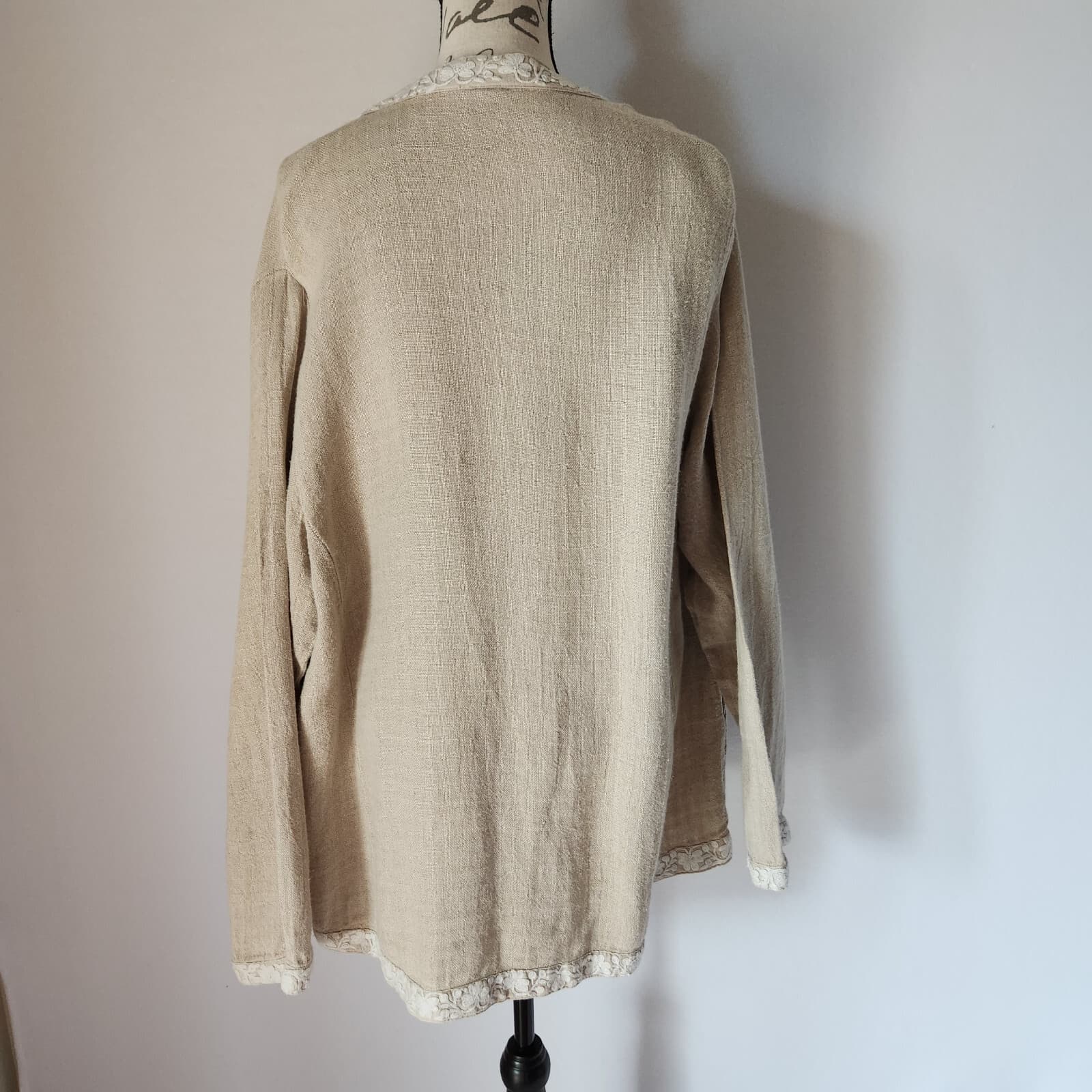 CP Shades Sausalito Linen Embroidered Trim Open Jacket Pocket Natural-Beige Sz.S - Thumbnail 5