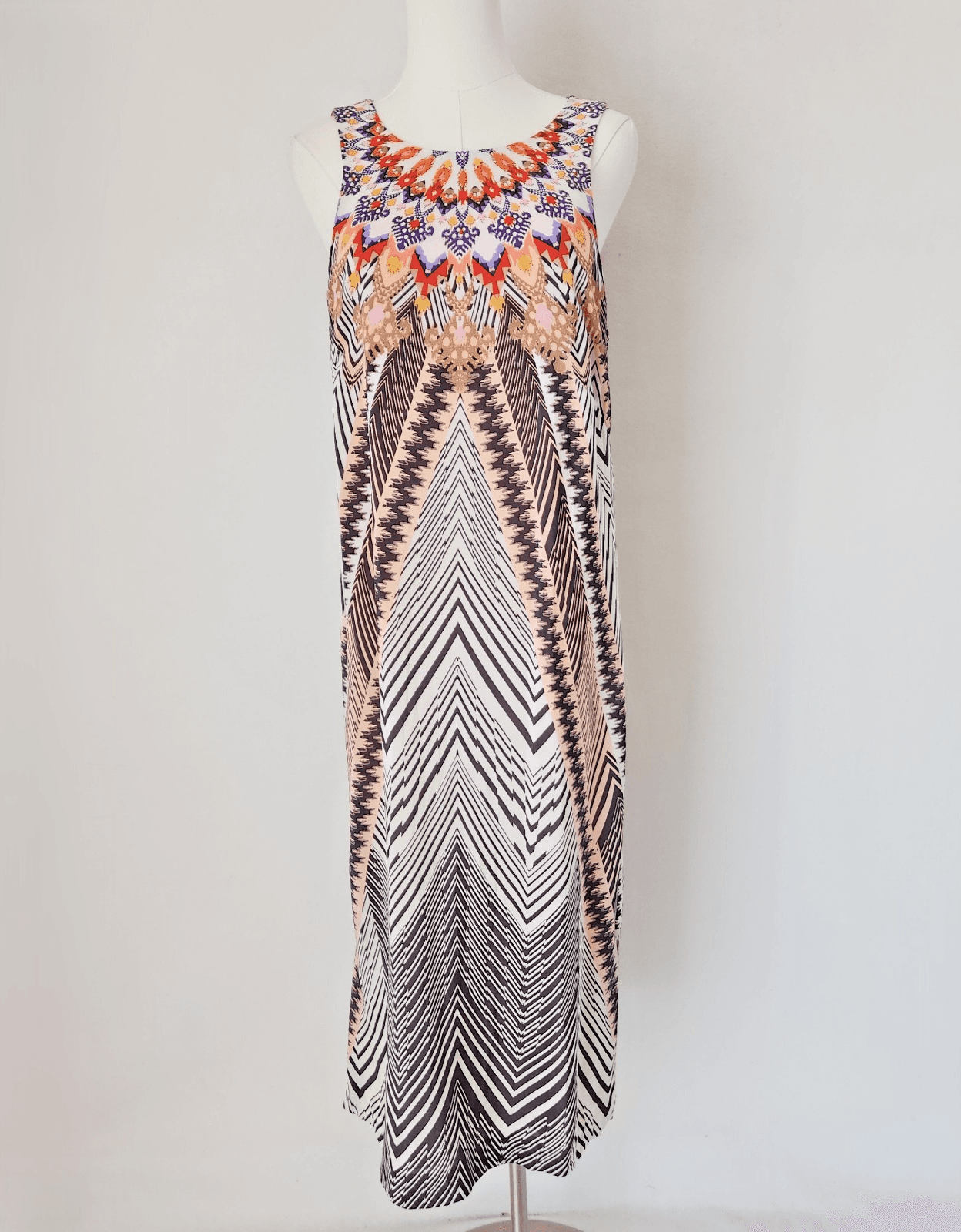 HD in Paris Anthropologie Size 12 Solstice Silk Dress Sleeveless Neutral Motif - Thumbnail 2
