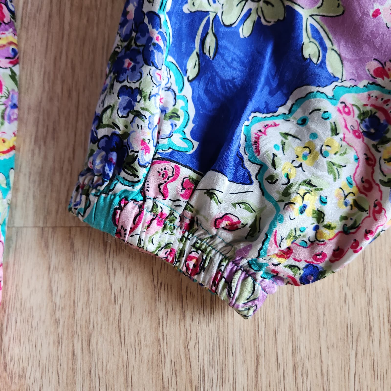 Vintage MURELI Silk Satin Floral Studded Jacket Zip Lined Pocket Multicolor XL - Thumbnail 6