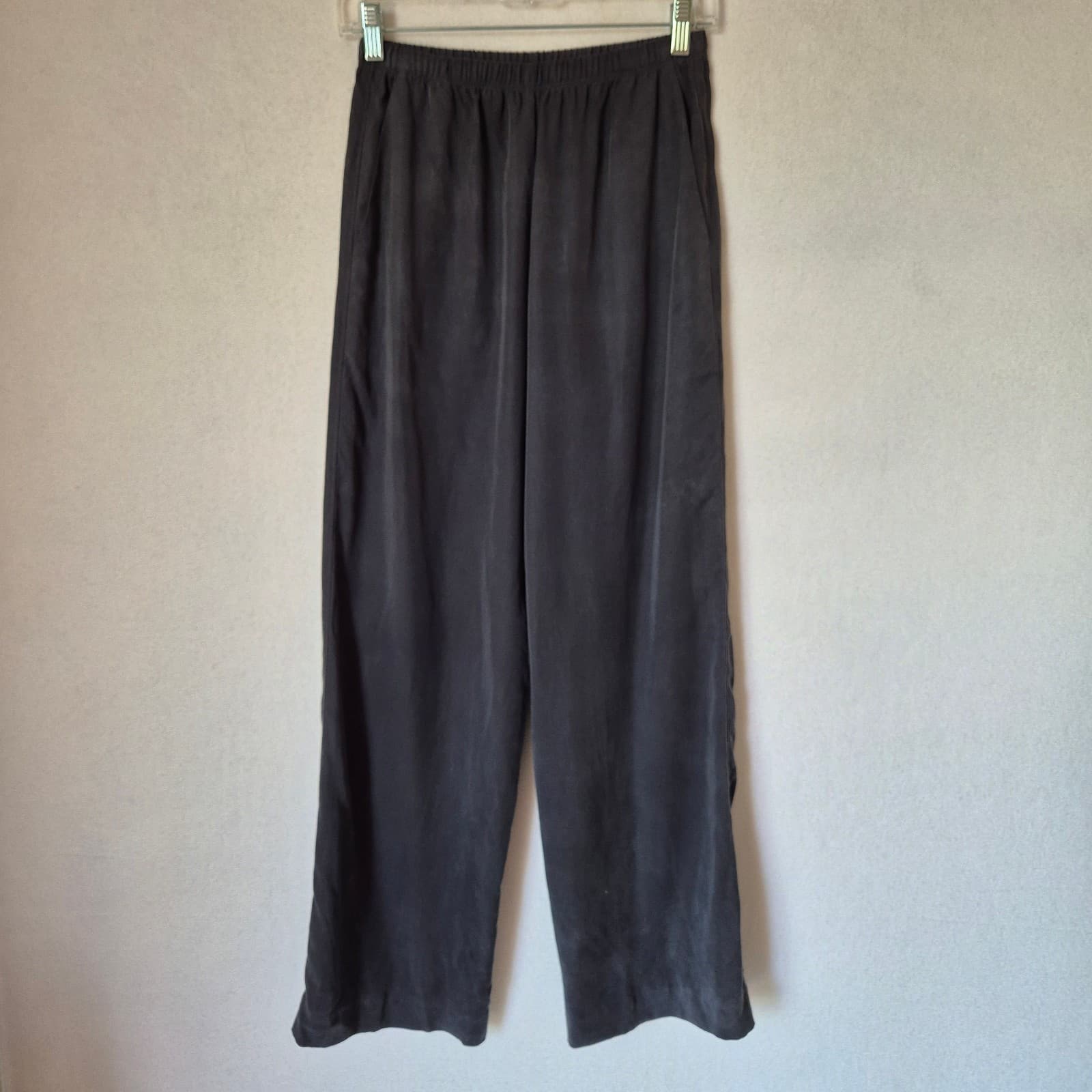 Veronique Miljkovitch Wide-Leg Pants Elastic Pull-On Pocket Tencel Grey Women XS - Thumbnail 2