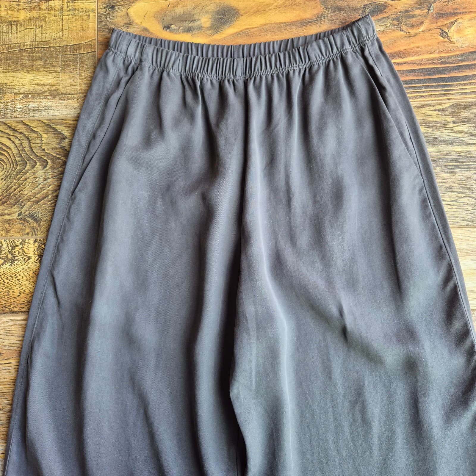 Veronique Miljkovitch Wide-Leg Pants Elastic Pull-On Pocket Tencel Grey Women XS - Thumbnail 4