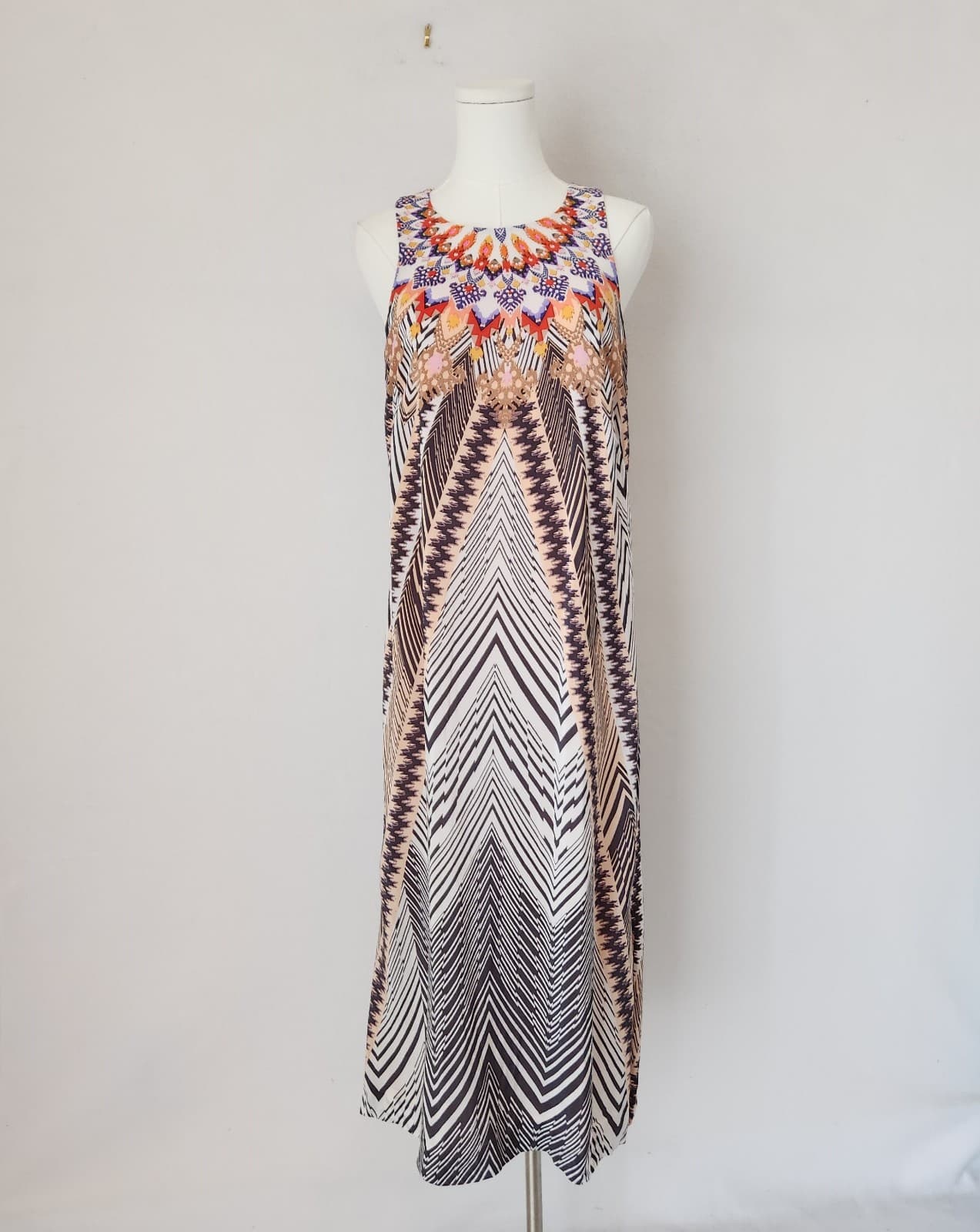 HD in Paris Anthropologie Size 12 Solstice Silk Dress Sleeveless Neutral Motif - Thumbnail 5