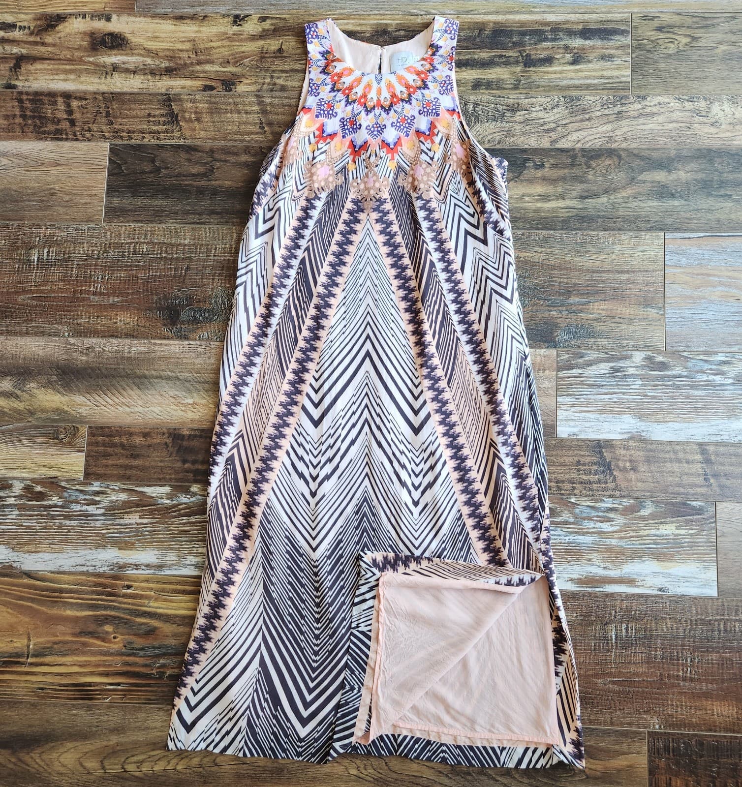 HD in Paris Anthropologie Size 12 Solstice Silk Dress Sleeveless Neutral Motif - Thumbnail 11