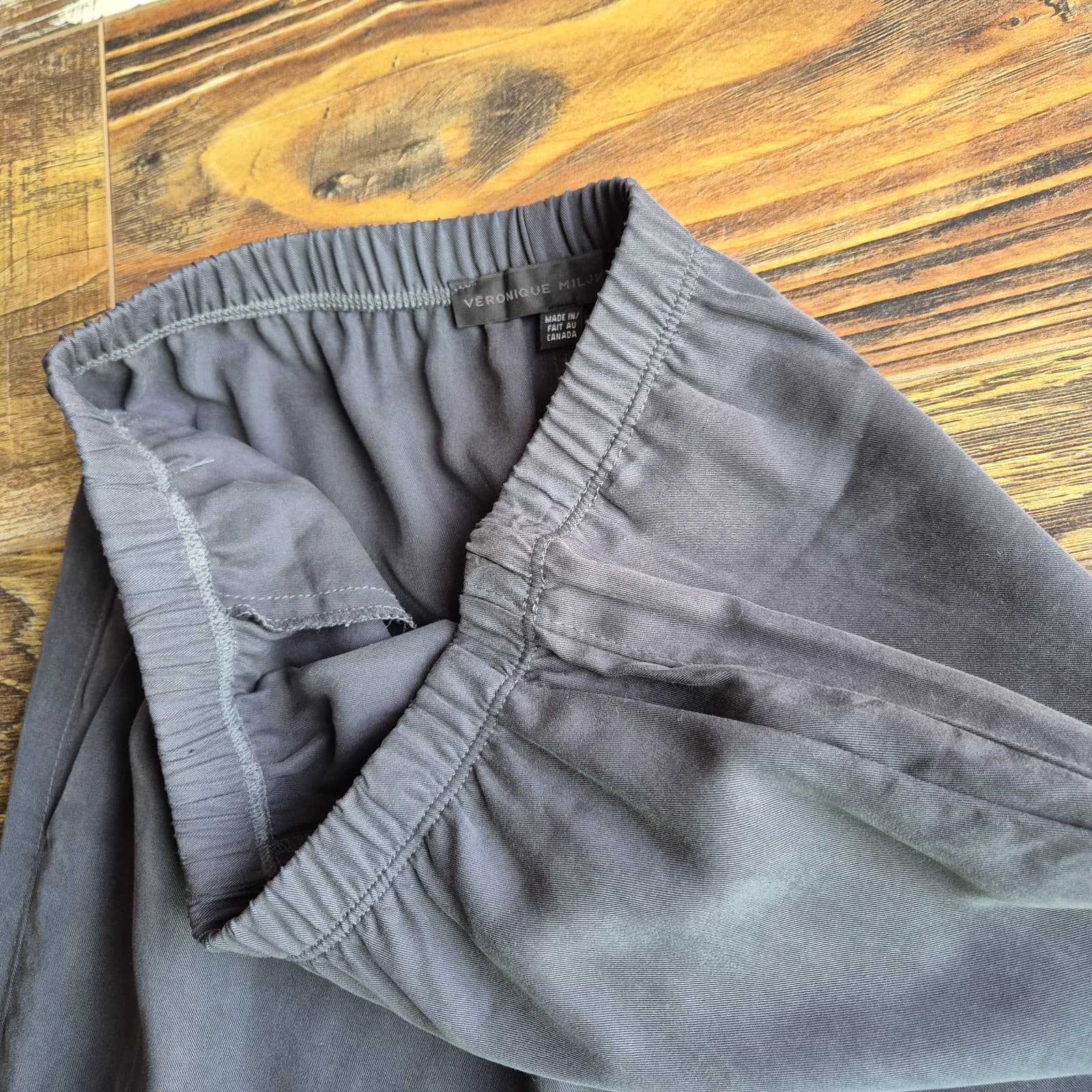 Veronique Miljkovitch Wide-Leg Pants Elastic Pull-On Pocket Tencel Grey Women XS - Thumbnail 6