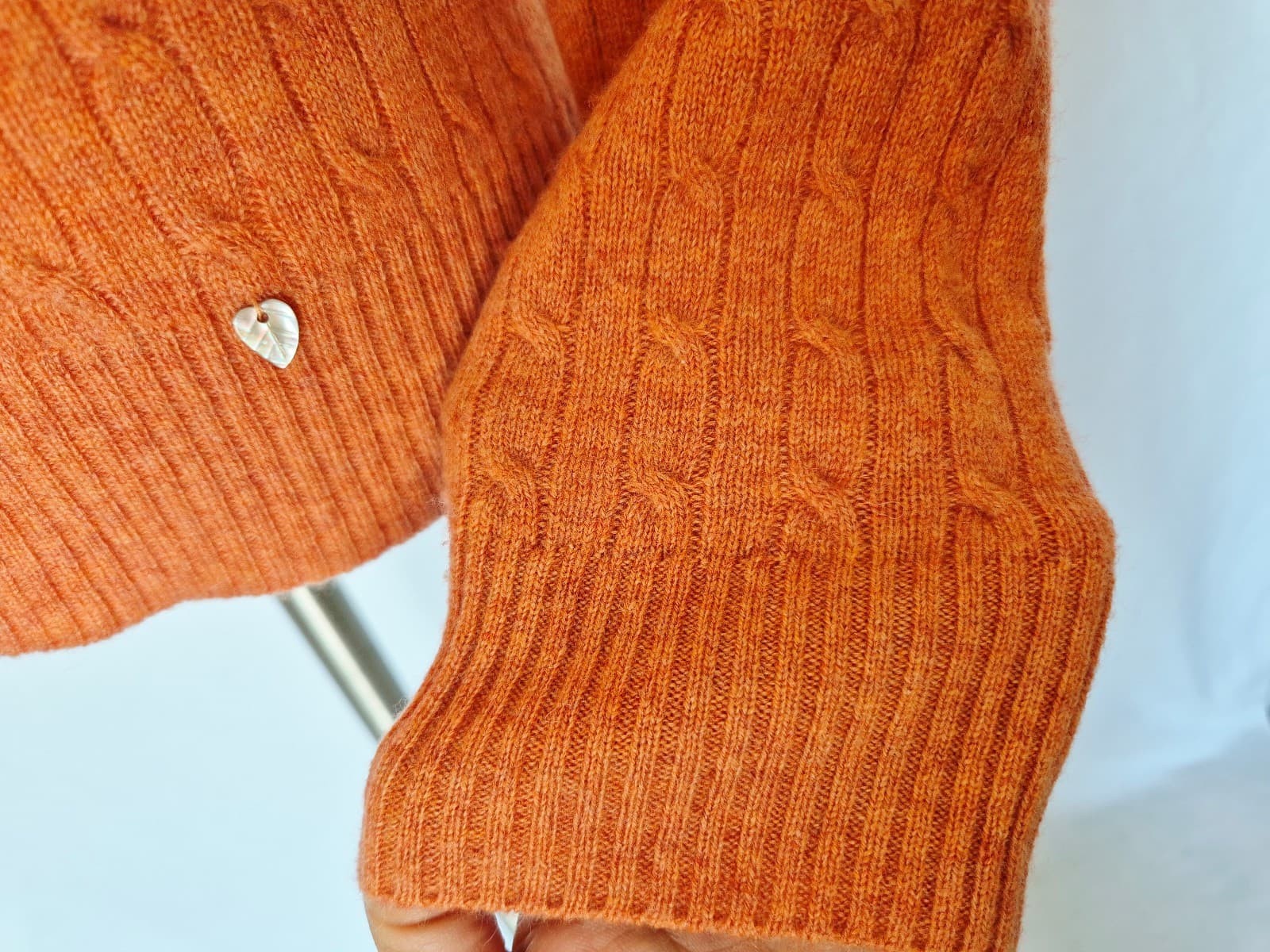 Tweeds 100% 2-Ply Cashmere Cable Knit Crew Neck Sweater Orange Women's Large - Thumbnail 5