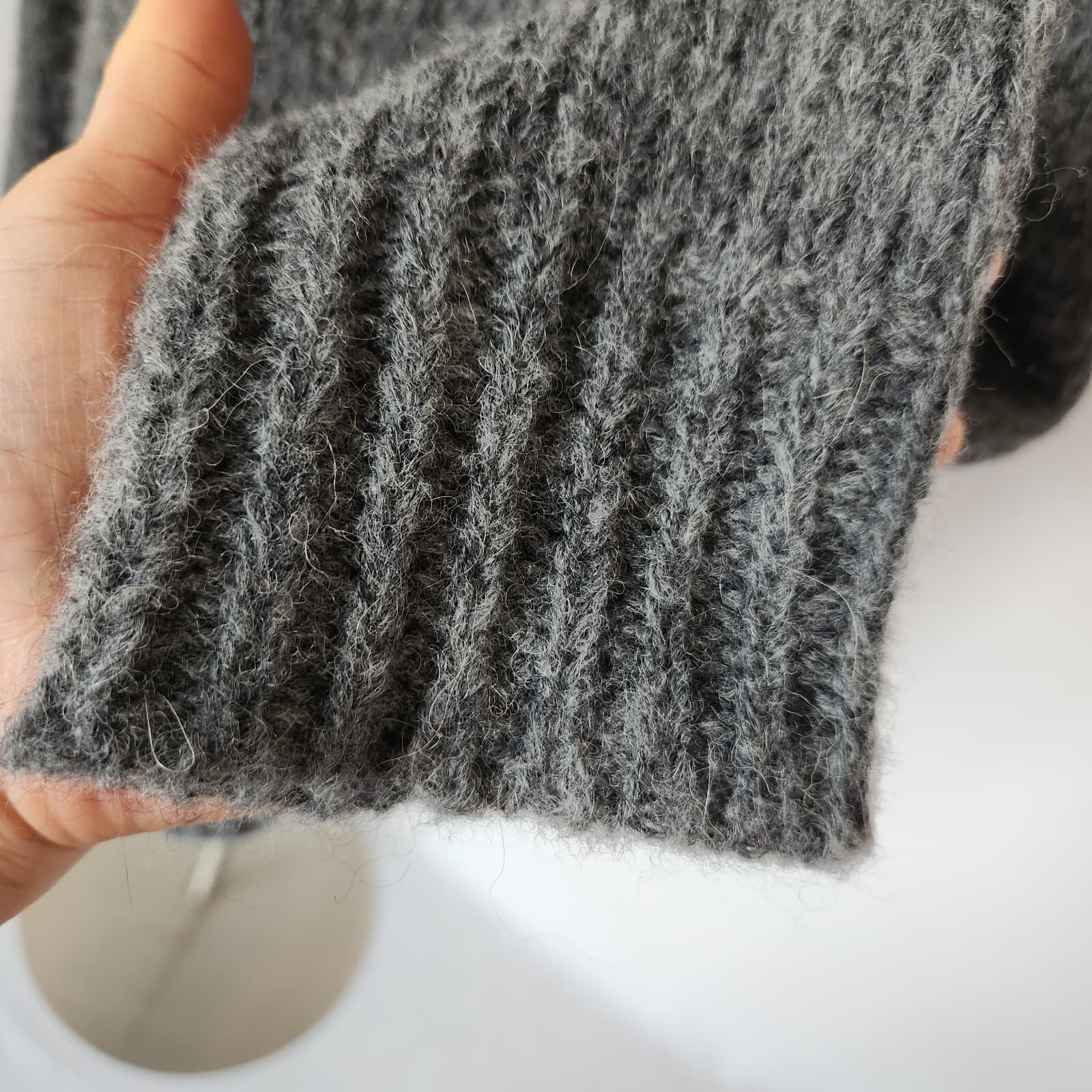 EILEEN FISHER Alpaca Blend Open Front Duster Cardigan Open Knit Grey Women's M - Thumbnail 5