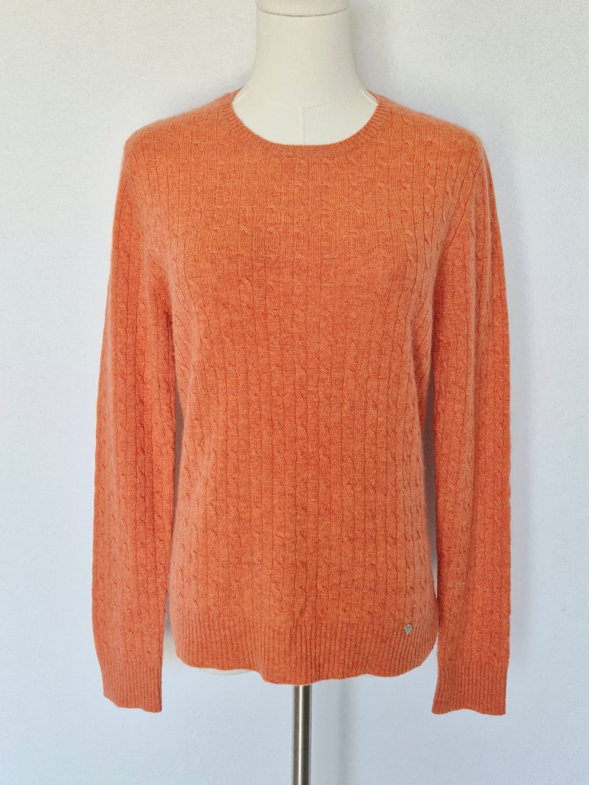 Tweeds 100% 2-Ply Cashmere Cable Knit Crew Neck Sweater Orange Women's Large - Thumbnail 2