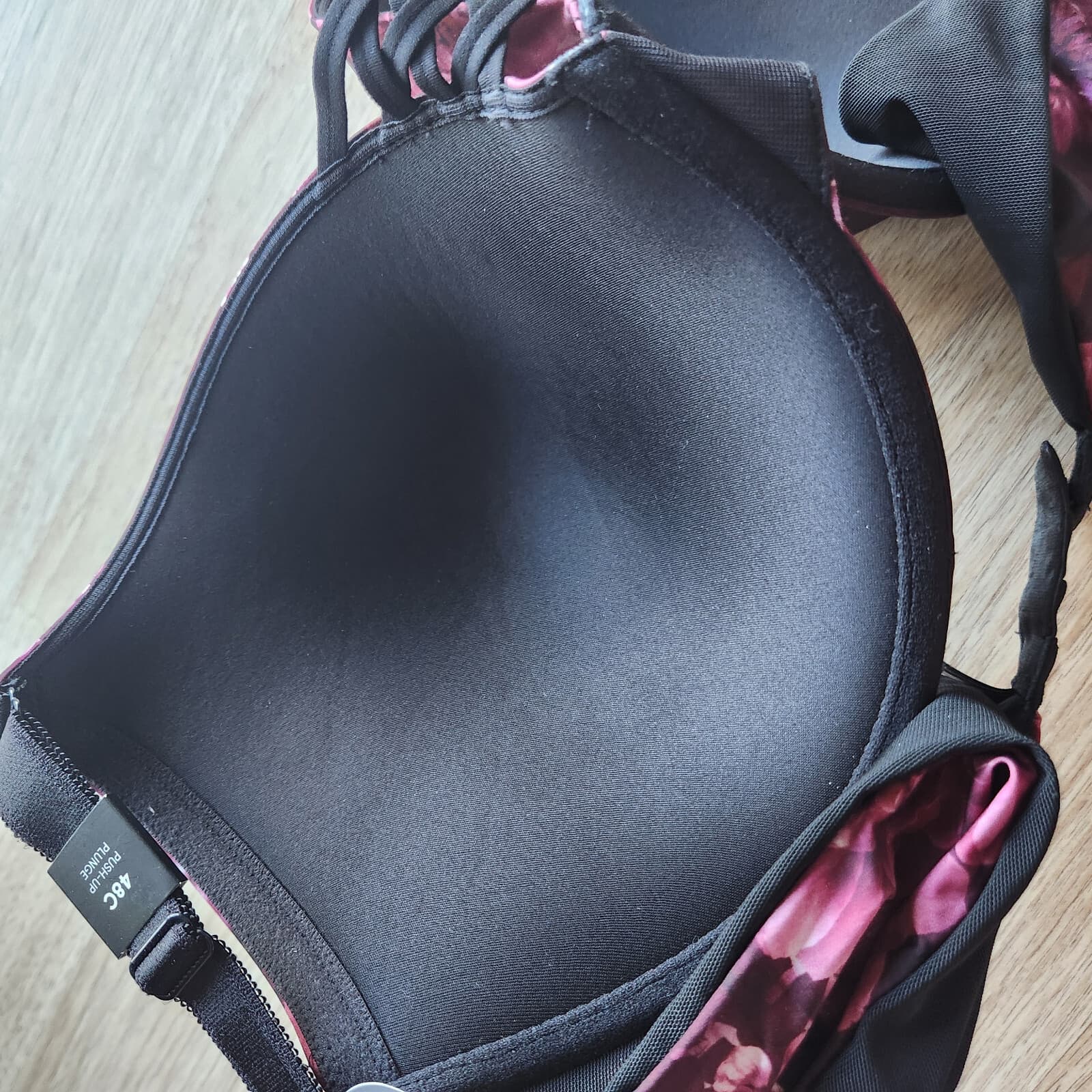 NWT Torrid Curve Floral Push-Up Plunge Bra 360 Back Smoothing Black Pink Sz.48C - Thumbnail 6