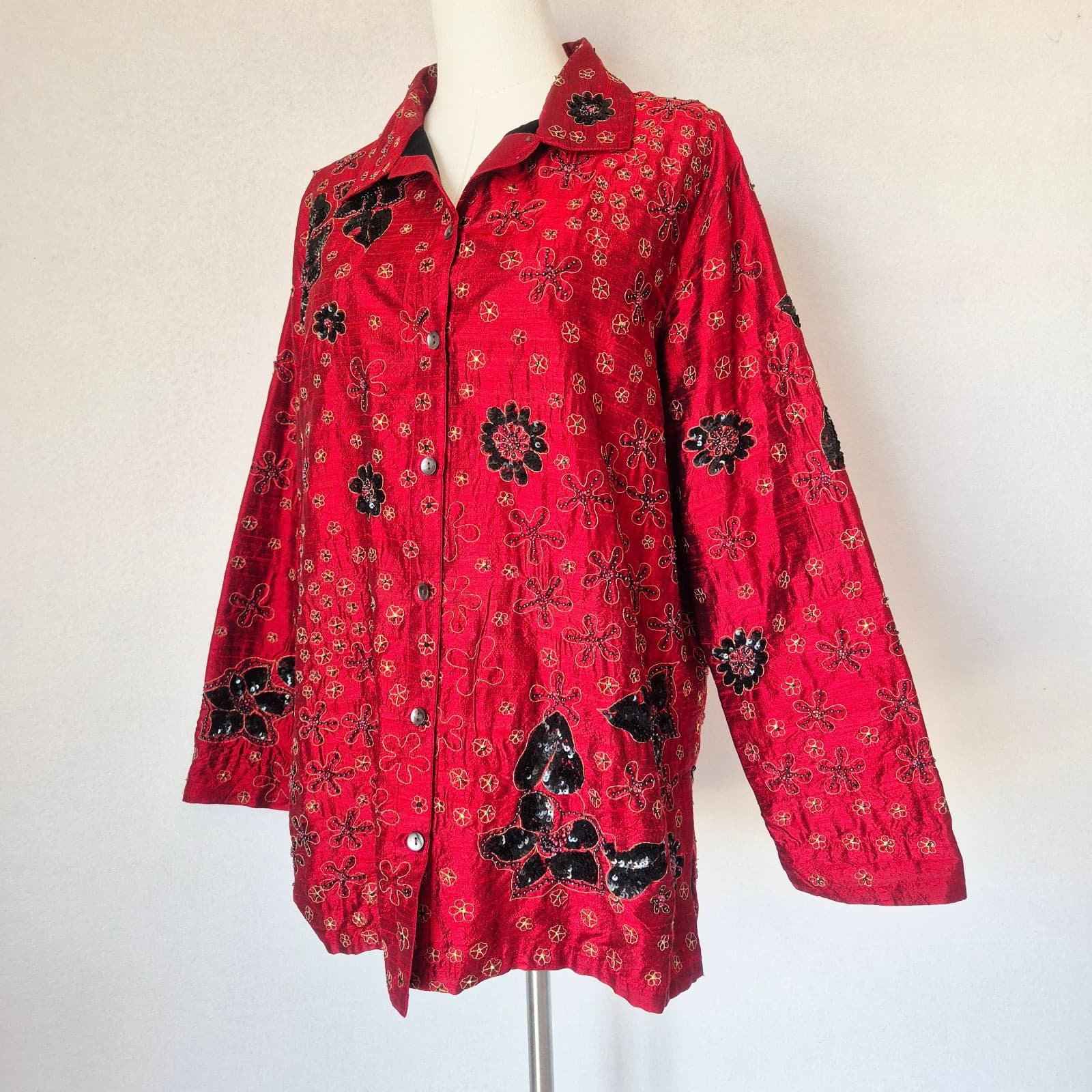 Vintage Chico's Anniversary Collection Silk Beaded Sequined Evening Jacket Sz.2 - Thumbnail 2