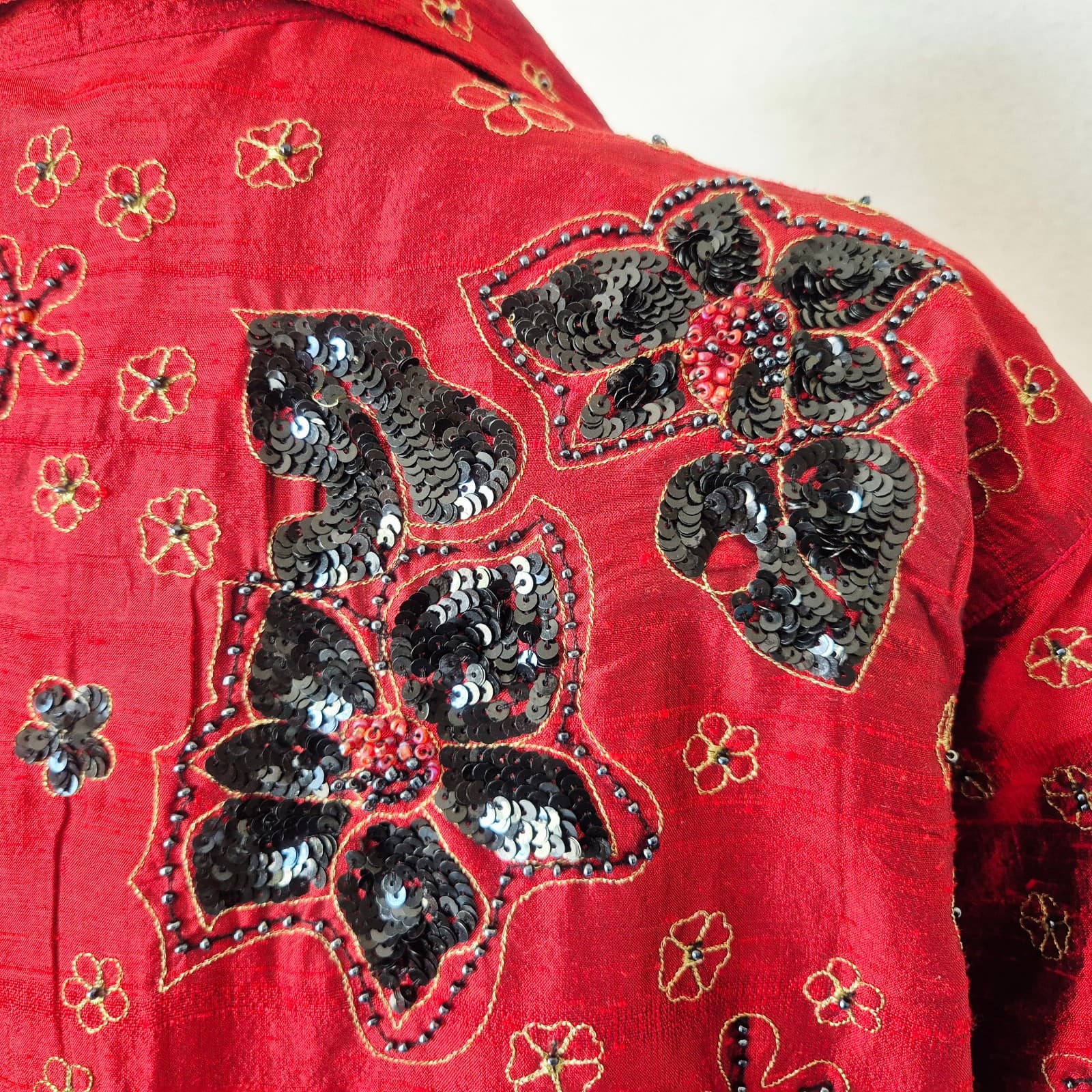 Vintage Chico's Anniversary Collection Silk Beaded Sequined Evening Jacket Sz.2 - Thumbnail 7
