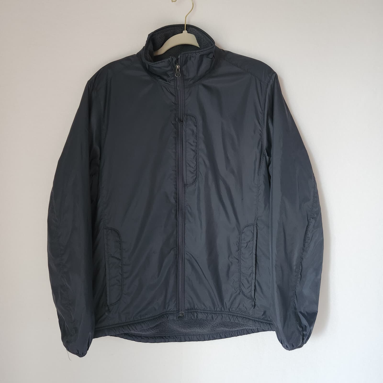 L.L.Bean Fleece Lined Warmup Jacket Full-Zip Zipped-Pocket Blue-Grey Nylon Men M - Thumbnail 2