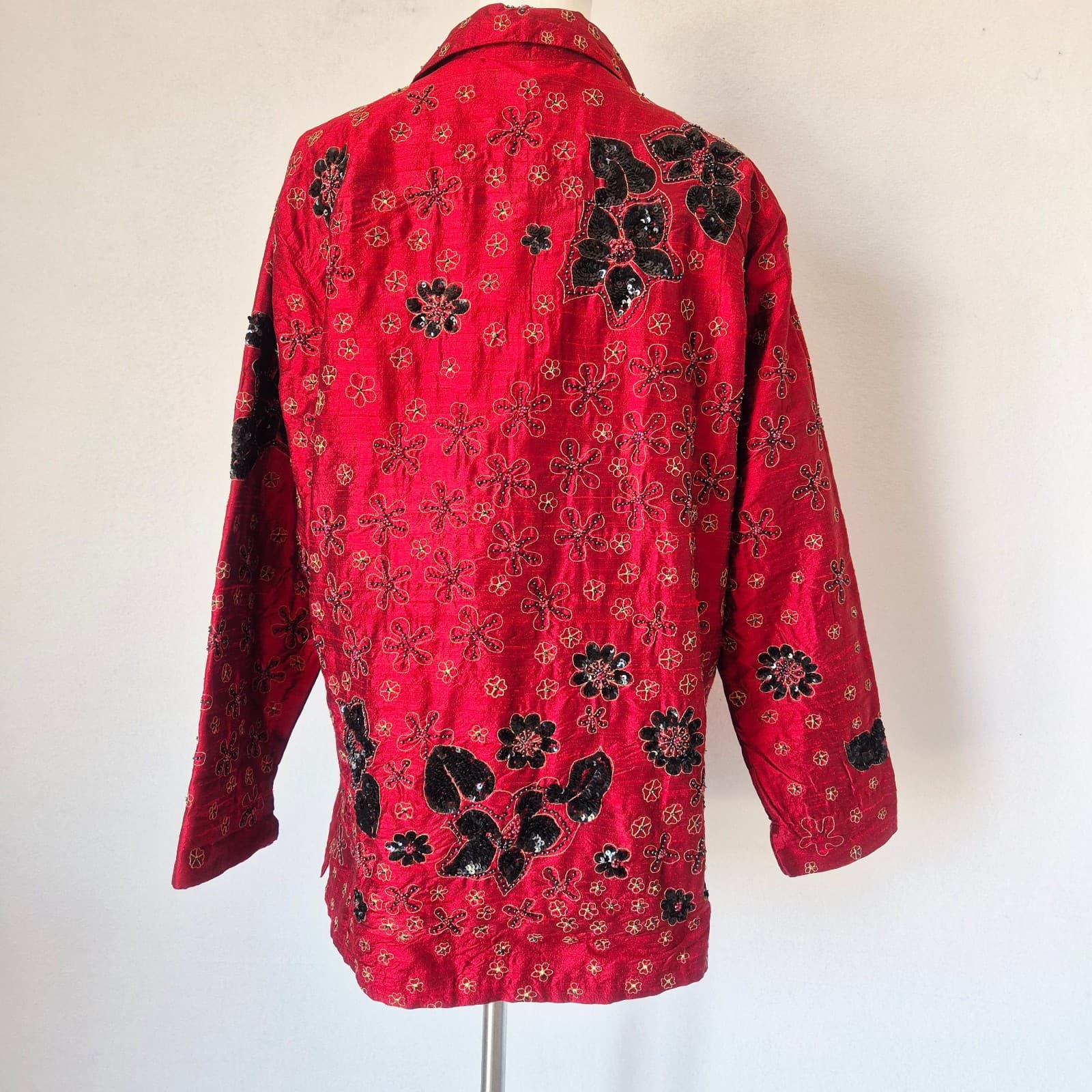 Vintage Chico's Anniversary Collection Silk Beaded Sequined Evening Jacket Sz.2 - Thumbnail 8