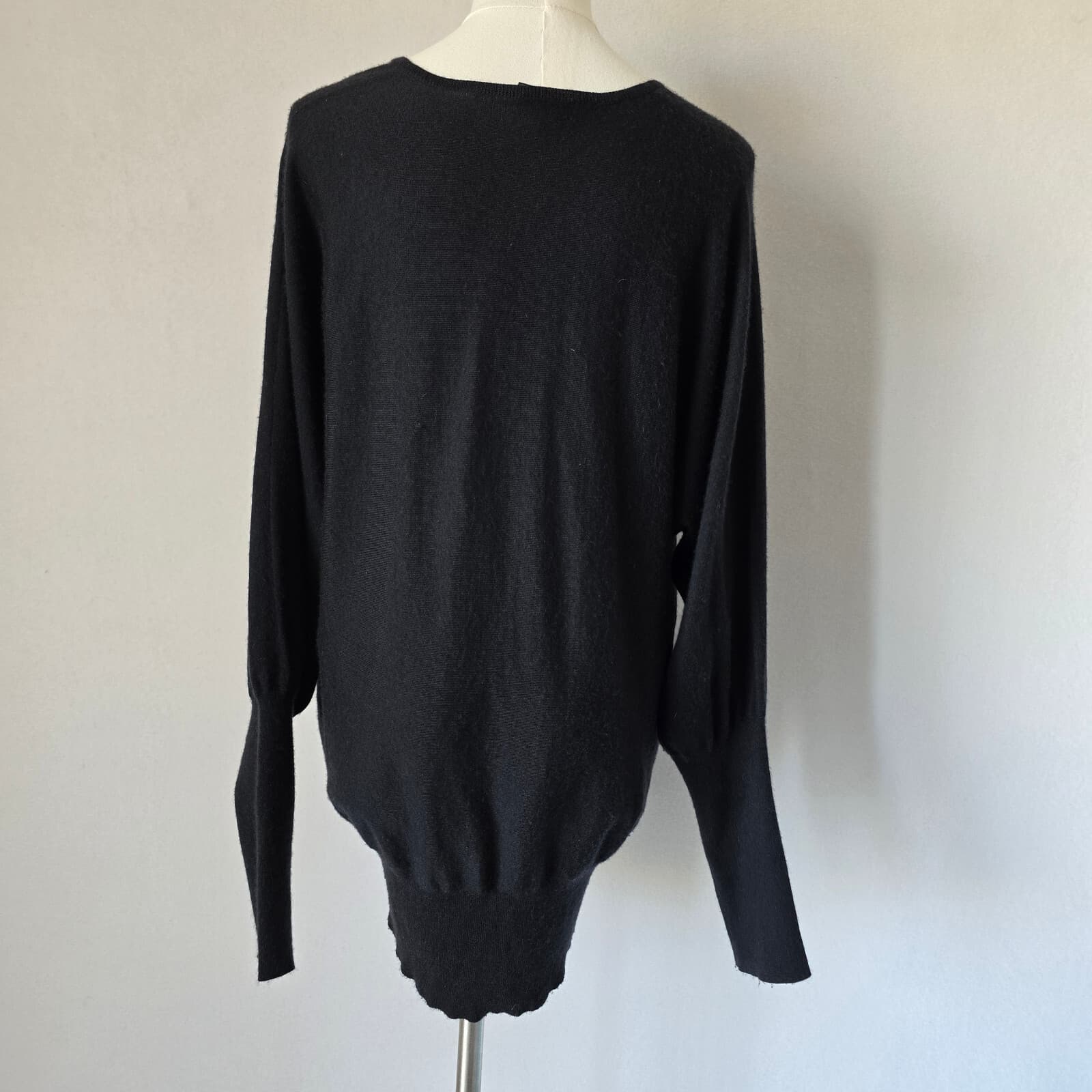 Ralph Lauren Black Label Cashmere Silk Sweater Balloon Sleeve V-Neck Black Sz.L - Thumbnail 6
