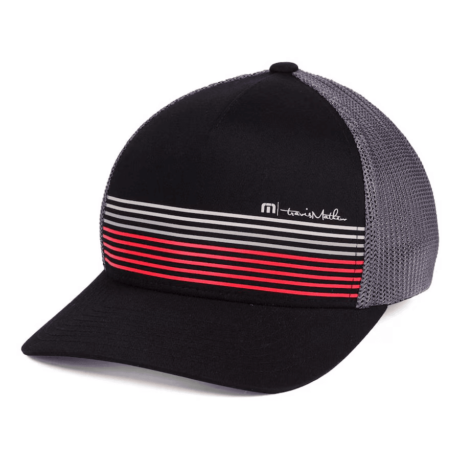 Travis Mathew Braids FlexFit Hat Mesh Back Stripe Black Cotton Blend Grey L-XL - Thumbnail 2