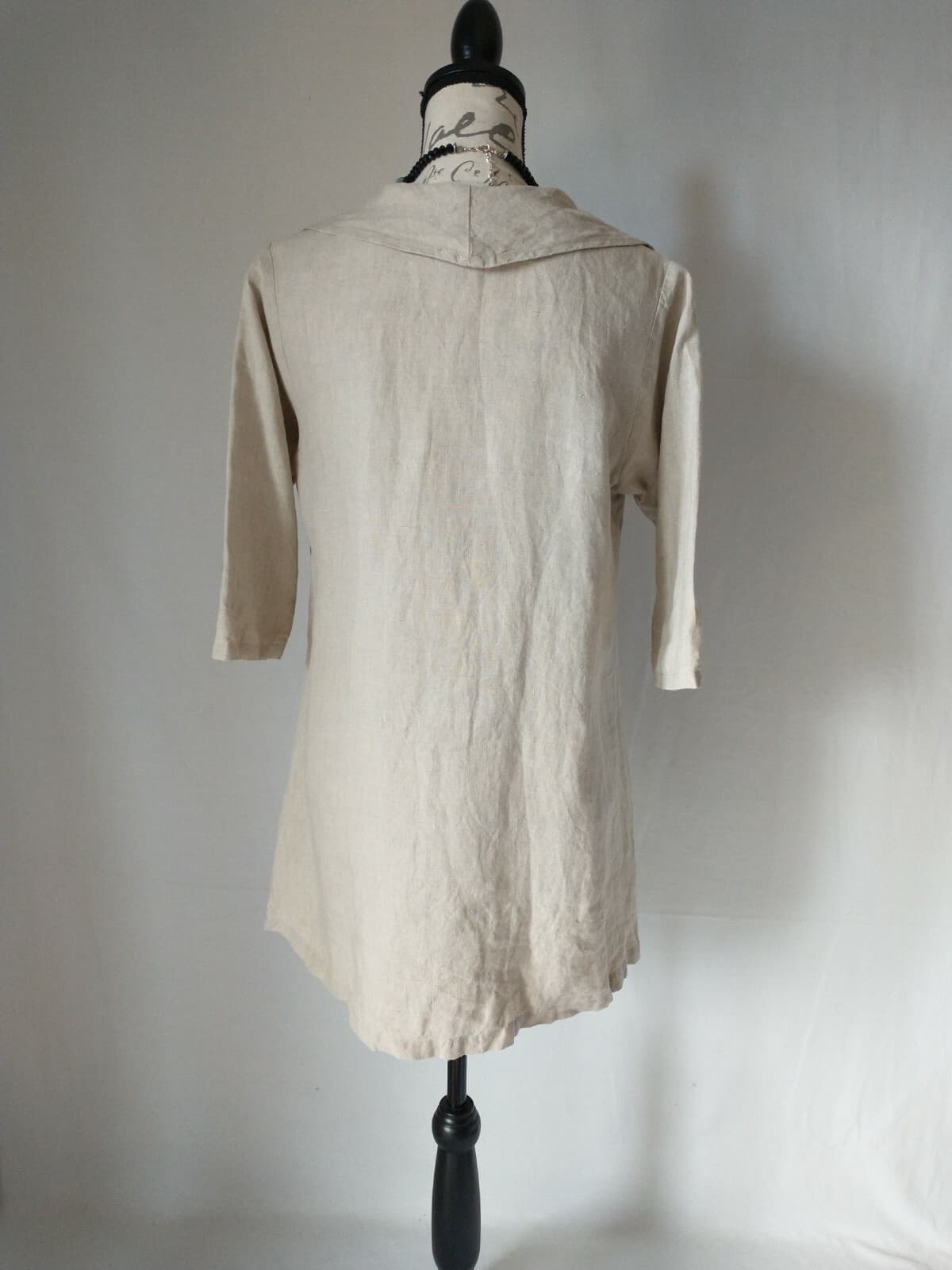 Beni Vie 100%Linen Lagenlook Tunic Top Pocket Natural Fabric Beige S Made in USA - Thumbnail 6