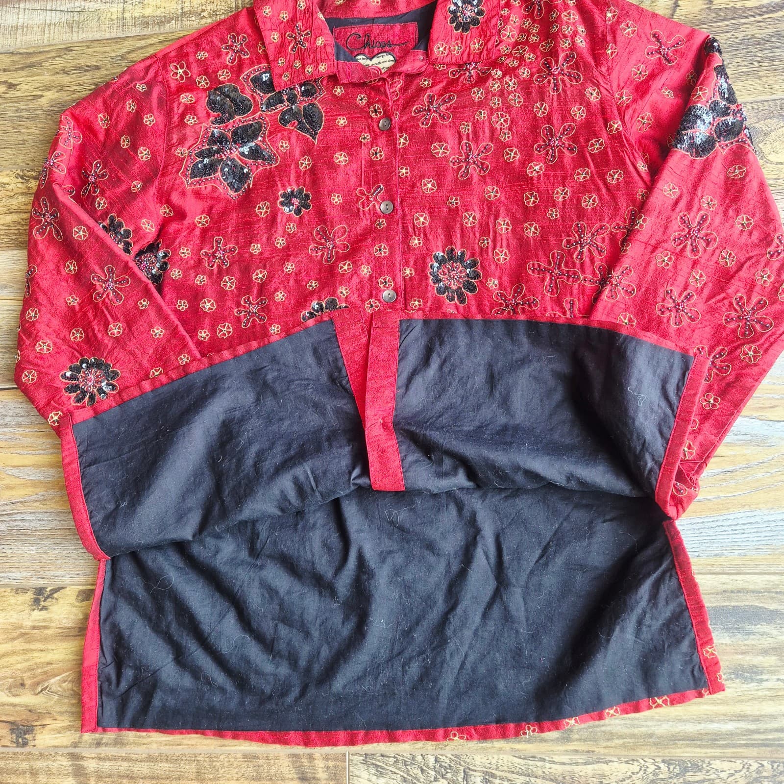 Vintage Chico's Anniversary Collection Silk Beaded Sequined Evening Jacket Sz.2 - Thumbnail 10