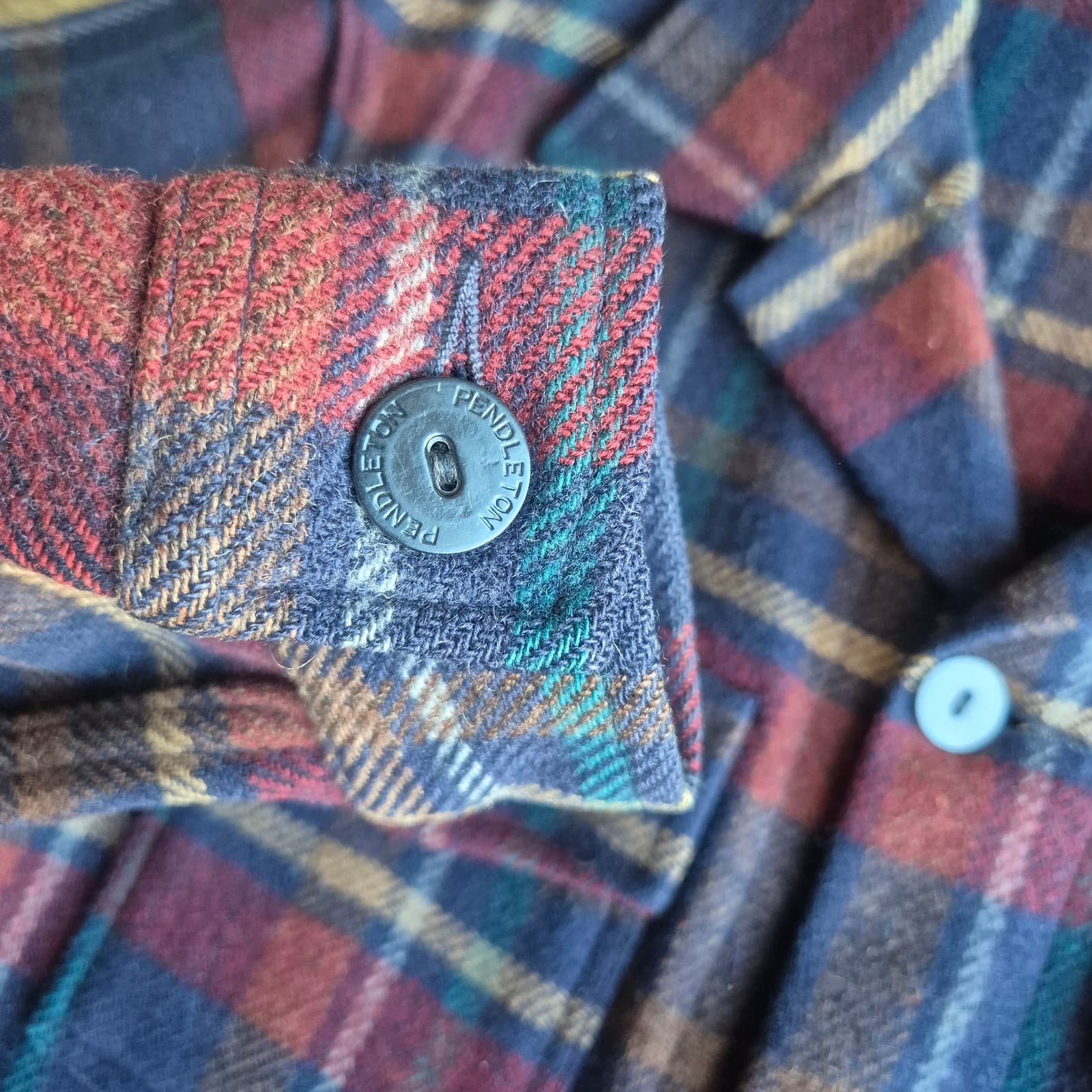 Vintage'70s Pendleton USA Wool Plaid Shirt Jacket Shacket Button Pocket Men's L - Thumbnail 5