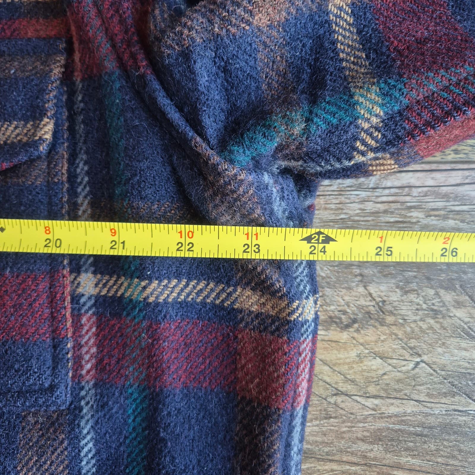 Vintage'70s Pendleton USA Wool Plaid Shirt Jacket Shacket Button Pocket Men's L - Thumbnail 12