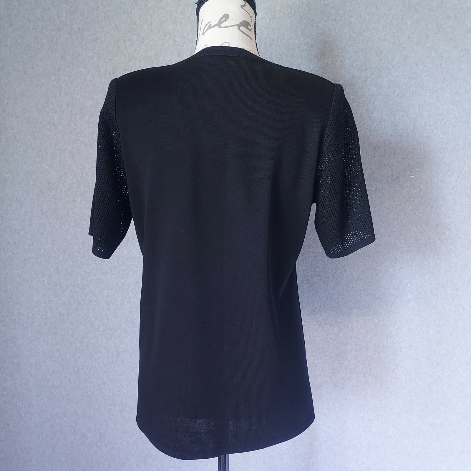 Exclusively Misook Acrylic Knit Short Sleeve Top Button Black Women Petite XS - Thumbnail 5