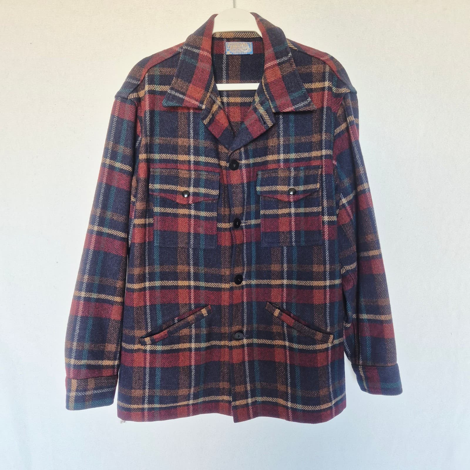 Vintage'70s Pendleton USA Wool Plaid Shirt Jacket Shacket Button Pocket Men's L - Thumbnail 3