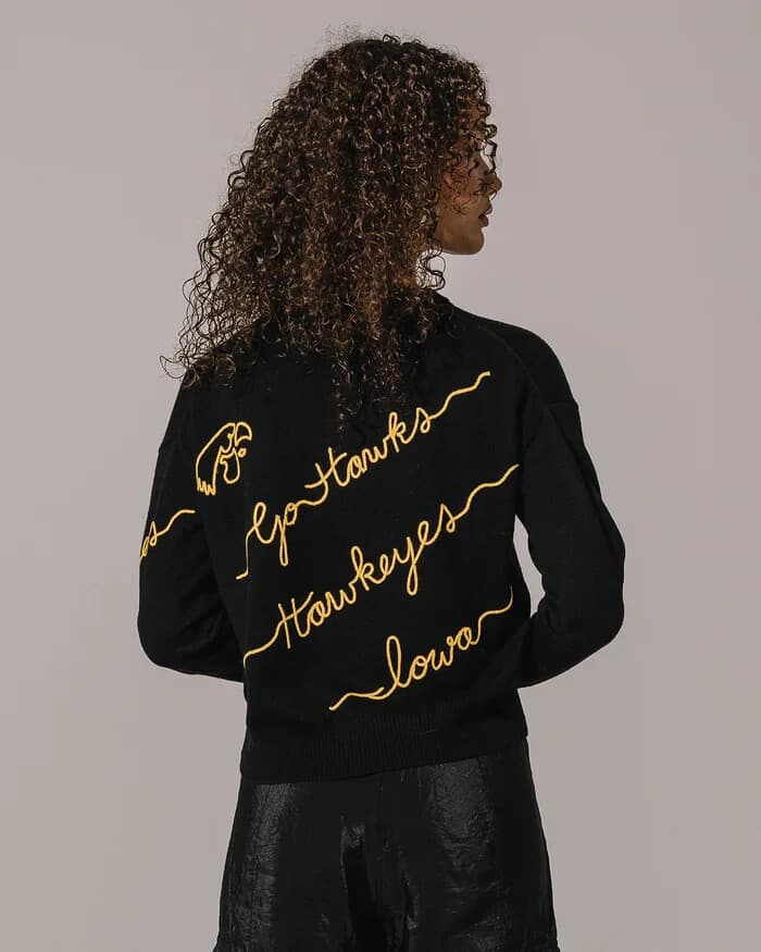 NEW Kadyluxe Iowa Hawkeyes Embroidered Love Letter Sweater Wool Blend Women's M - Thumbnail 7