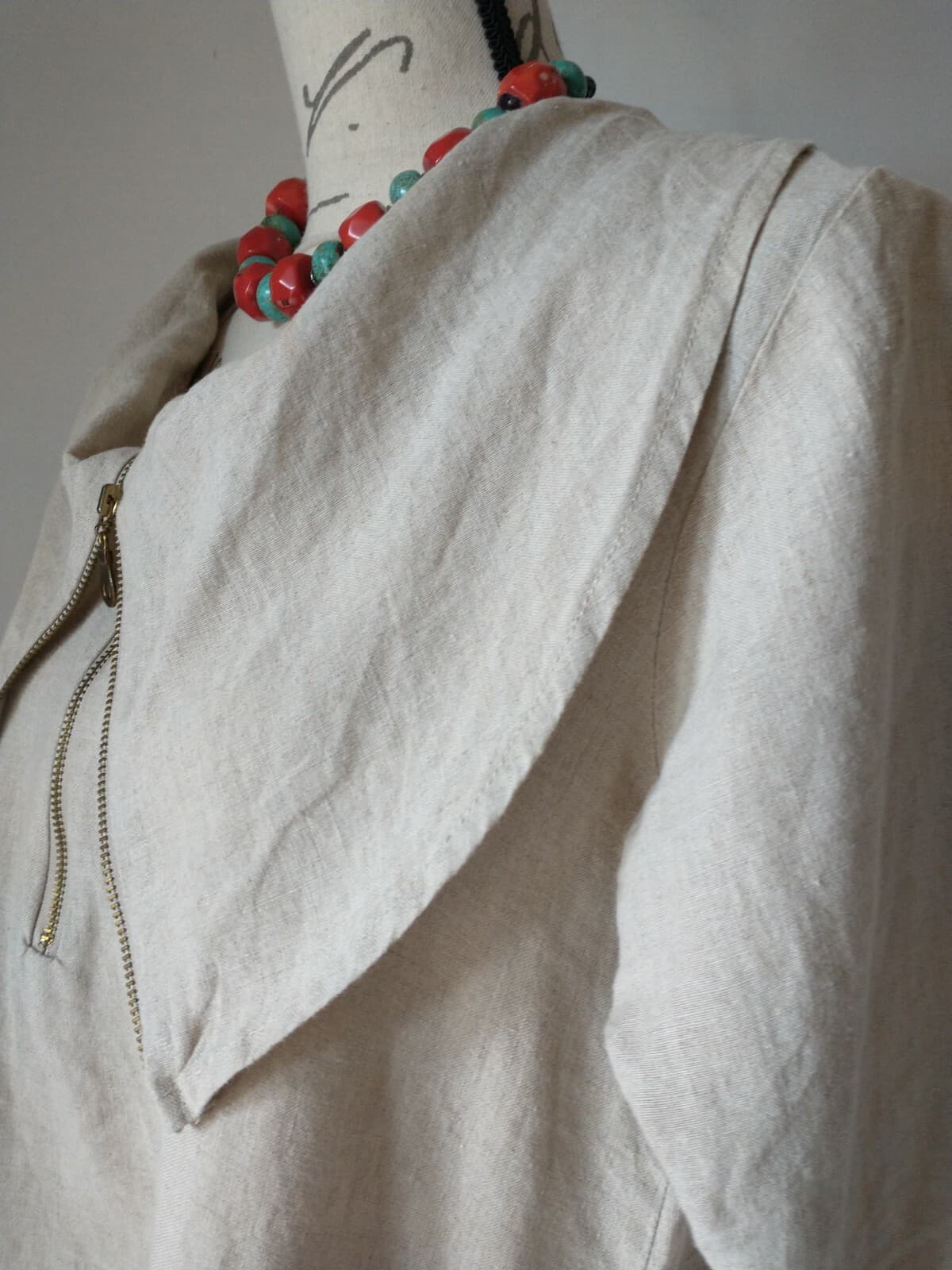 Beni Vie 100%Linen Lagenlook Tunic Top Pocket Natural Fabric Beige S Made in USA - Thumbnail 4