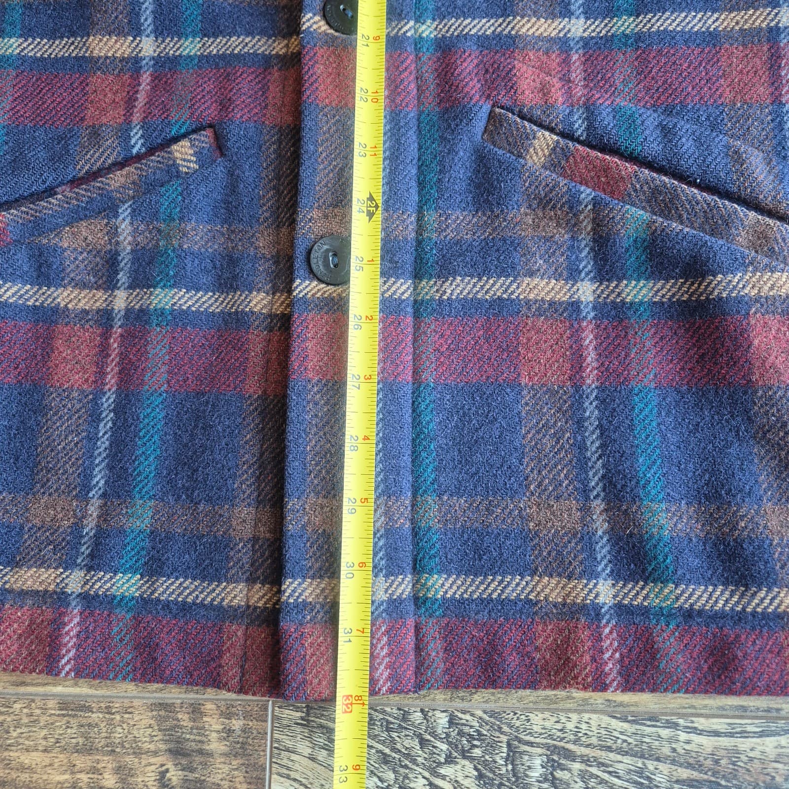 Vintage'70s Pendleton USA Wool Plaid Shirt Jacket Shacket Button Pocket Men's L - Thumbnail 13