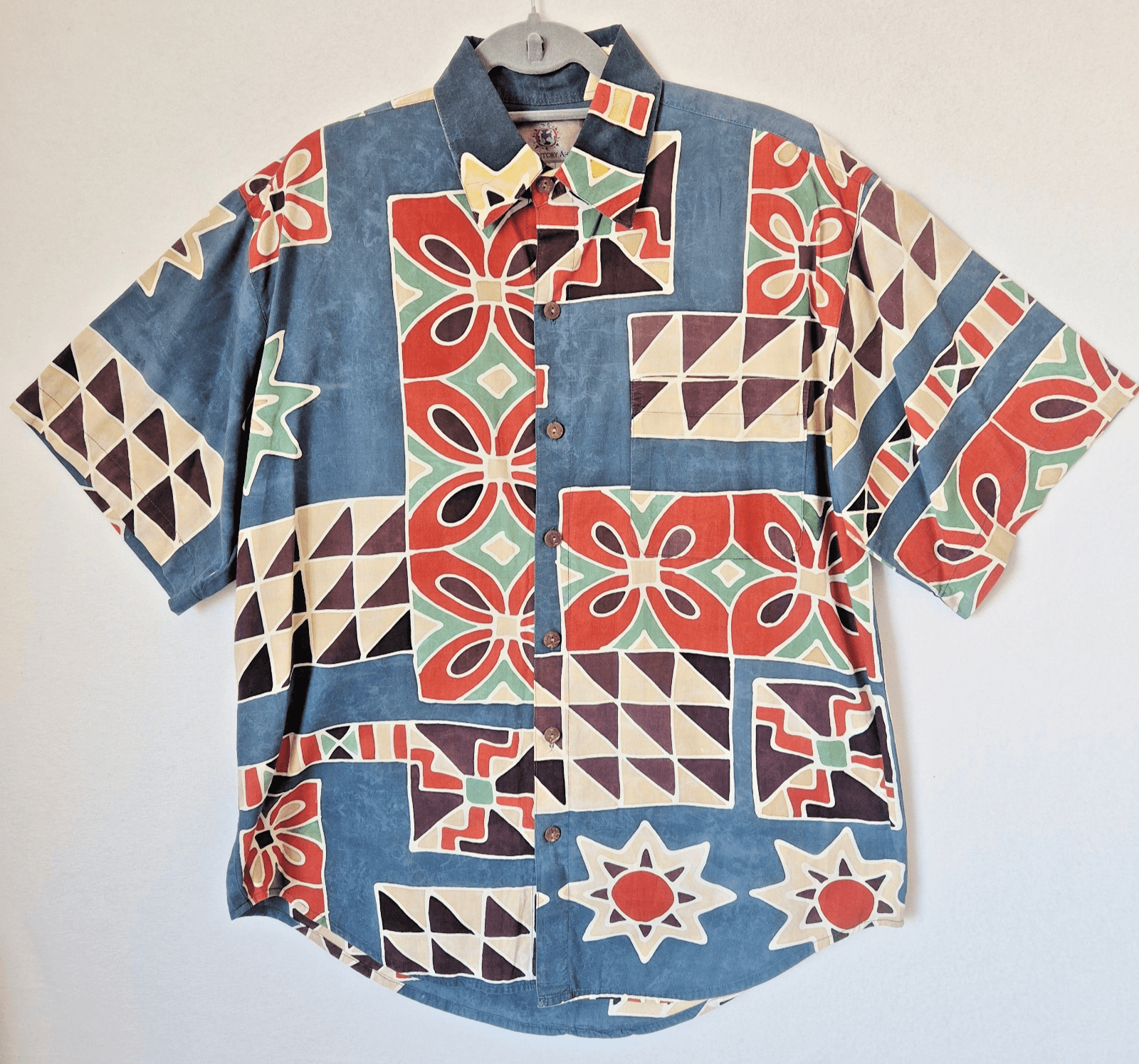 Vintage The Territory Ahead Bali Batik Shirt Short Sleeve Button-Up Multi Mens L
