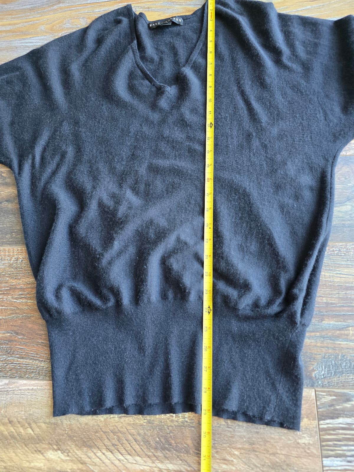 Ralph Lauren Black Label Cashmere Silk Sweater Balloon Sleeve V-Neck Black Sz.L - Thumbnail 13