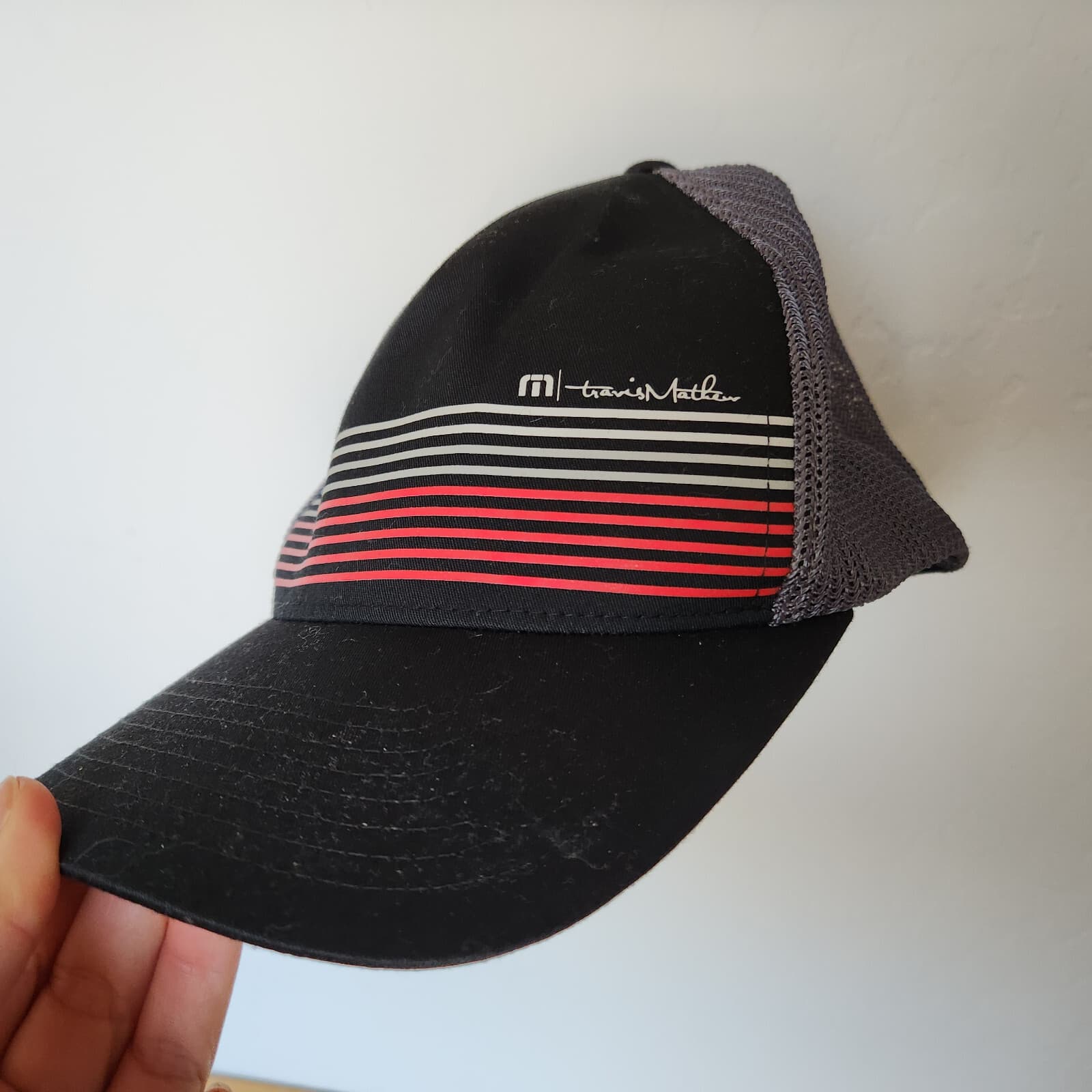 Travis Mathew Braids FlexFit Hat Mesh Back Stripe Black Cotton Blend Grey L-XL - Thumbnail 7