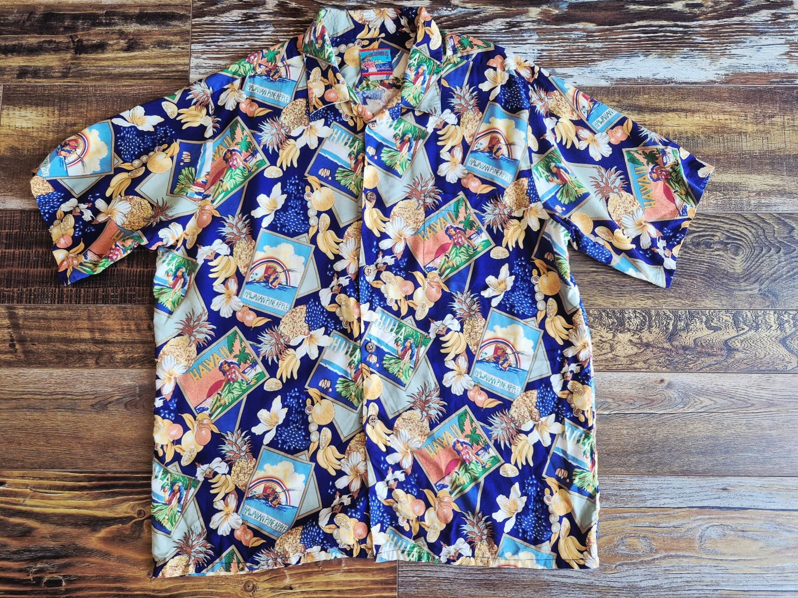 Vintage Joe Kealoha's Hula Pineapple Banana Hibiscus Hawaiian Shirt Bust 49" XL - Thumbnail 2