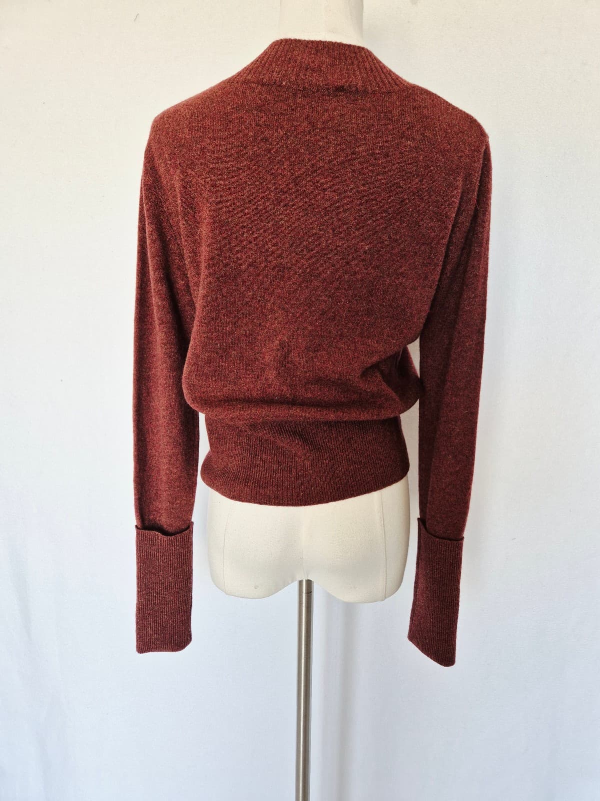 Autumn Cashmere V-Neck Sweater Cuffed Long Sleeve Ribbed-Waist Burgundy Womens M - Thumbnail 6