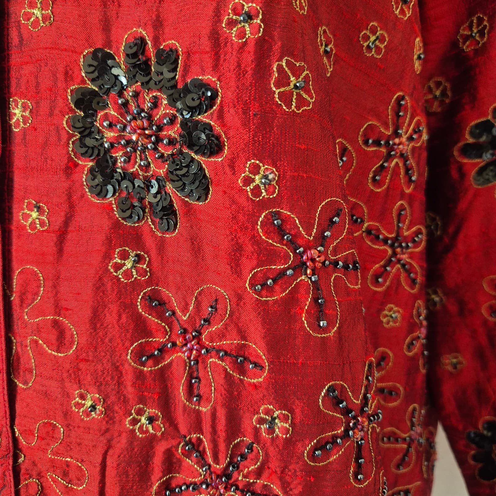 Vintage Chico's Anniversary Collection Silk Beaded Sequined Evening Jacket Sz.2 - Thumbnail 4