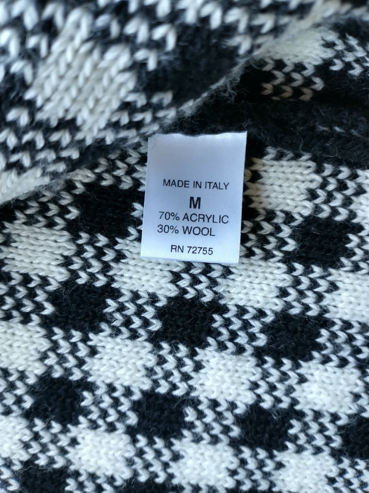 Bianca G. Made in Italy Wool Blend Cardigan One-Button Black White Check Sz.M - Thumbnail 7