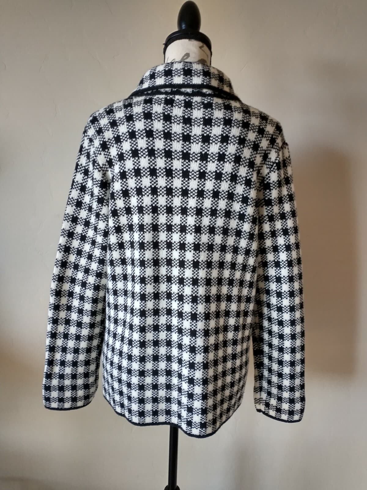 Bianca G. Made in Italy Wool Blend Cardigan One-Button Black White Check Sz.M - Thumbnail 4