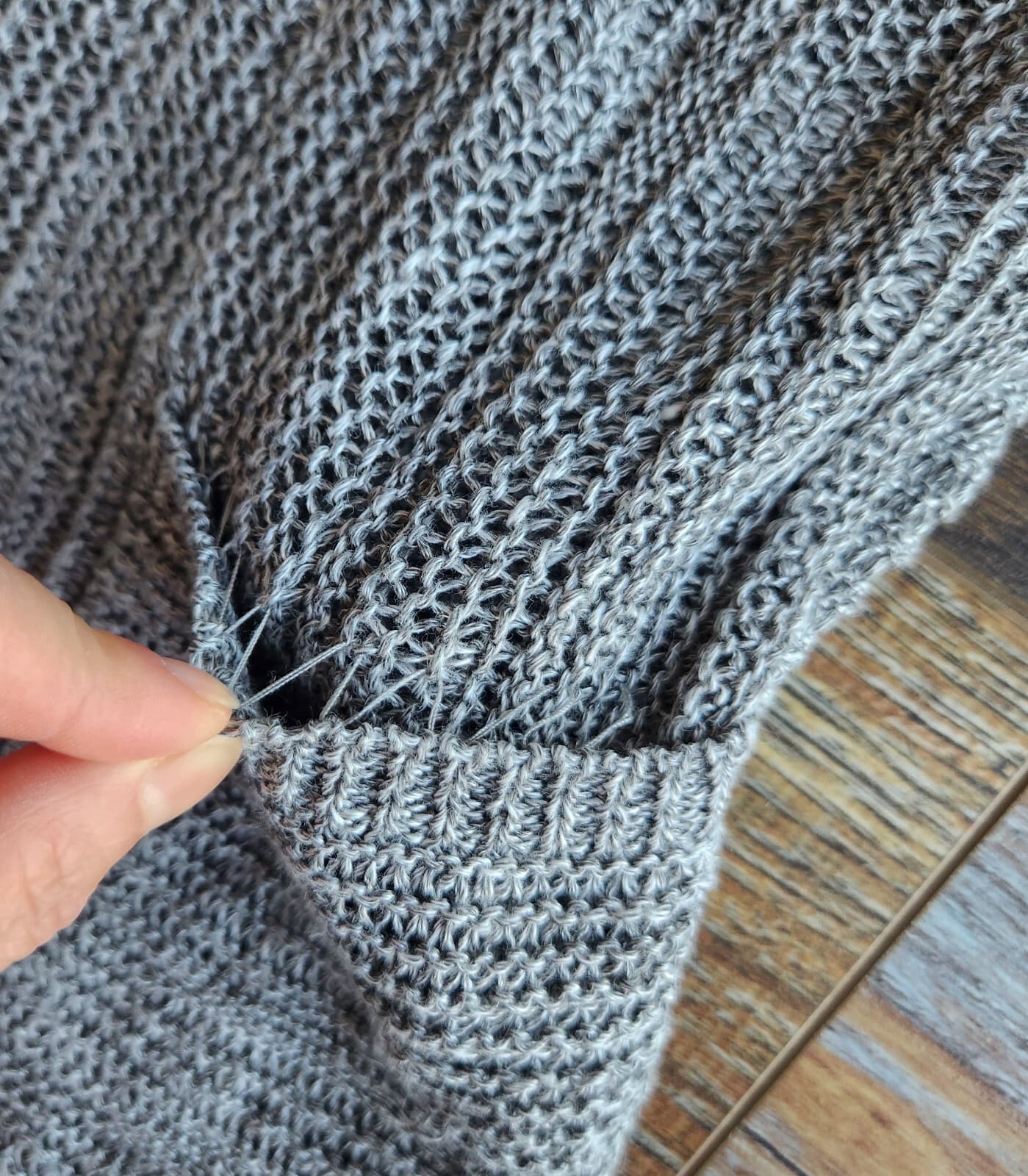 EILEEN FISHER Linen Silk Blend Open-Knit Gray Open Front Cardigan Pocket Women L - Thumbnail 7