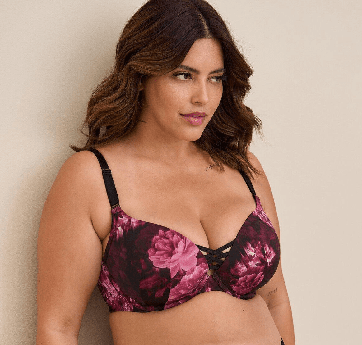 NWT Torrid Curve Floral Push-Up Plunge Bra 360 Back Smoothing Black Pink Sz.48C - Thumbnail 2