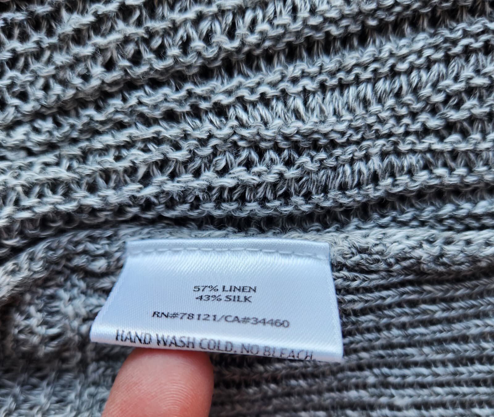 EILEEN FISHER Linen Silk Blend Open-Knit Gray Open Front Cardigan Pocket Women L - Thumbnail 10