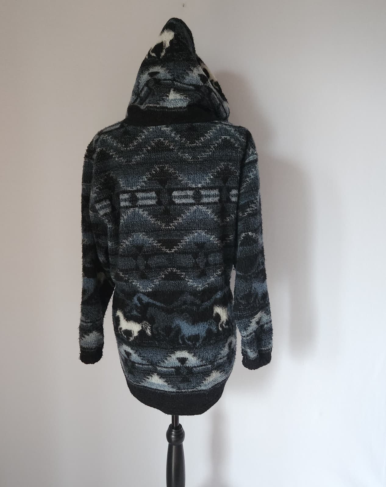Vintage Andrea Faye Horse Western Fleece Hooded Jacket Wool Blend Black Women S - Thumbnail 4